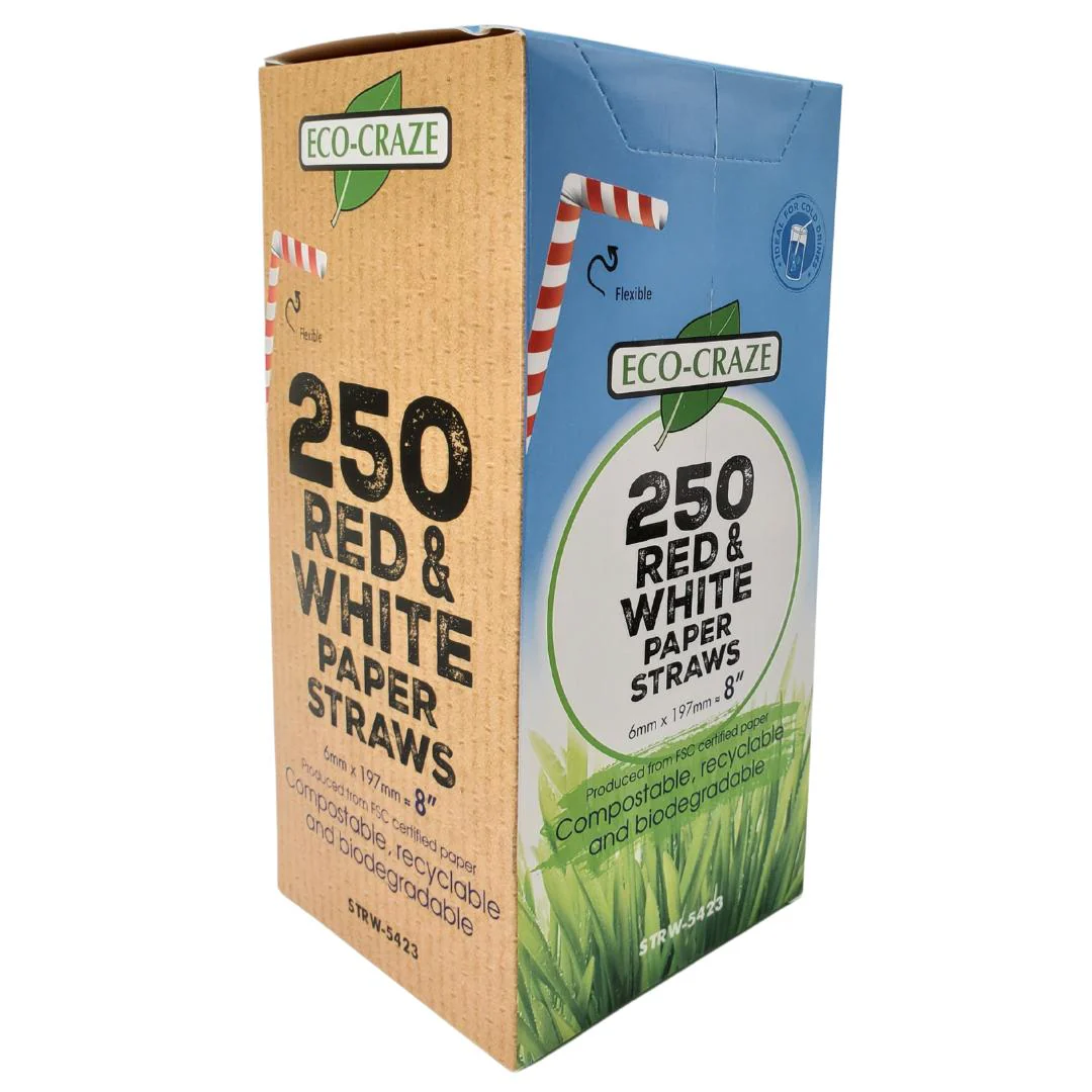 Eco-Craze - 8" Red & White Paper Straw - Flexible - 6 mm - Image 3