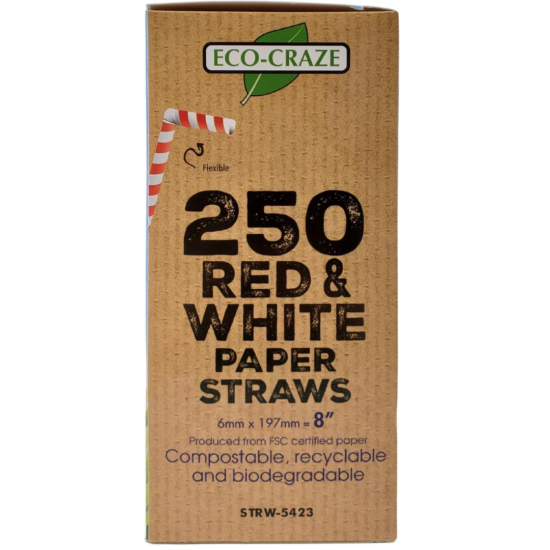 Eco-Craze - 8" Red & White Paper Straw - Flexible - 6 mm - Image 4