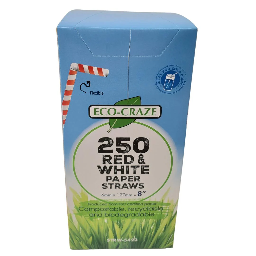 Eco-Craze - 8" Red & White Paper Straw - Flexible - 6 mm - Image 5