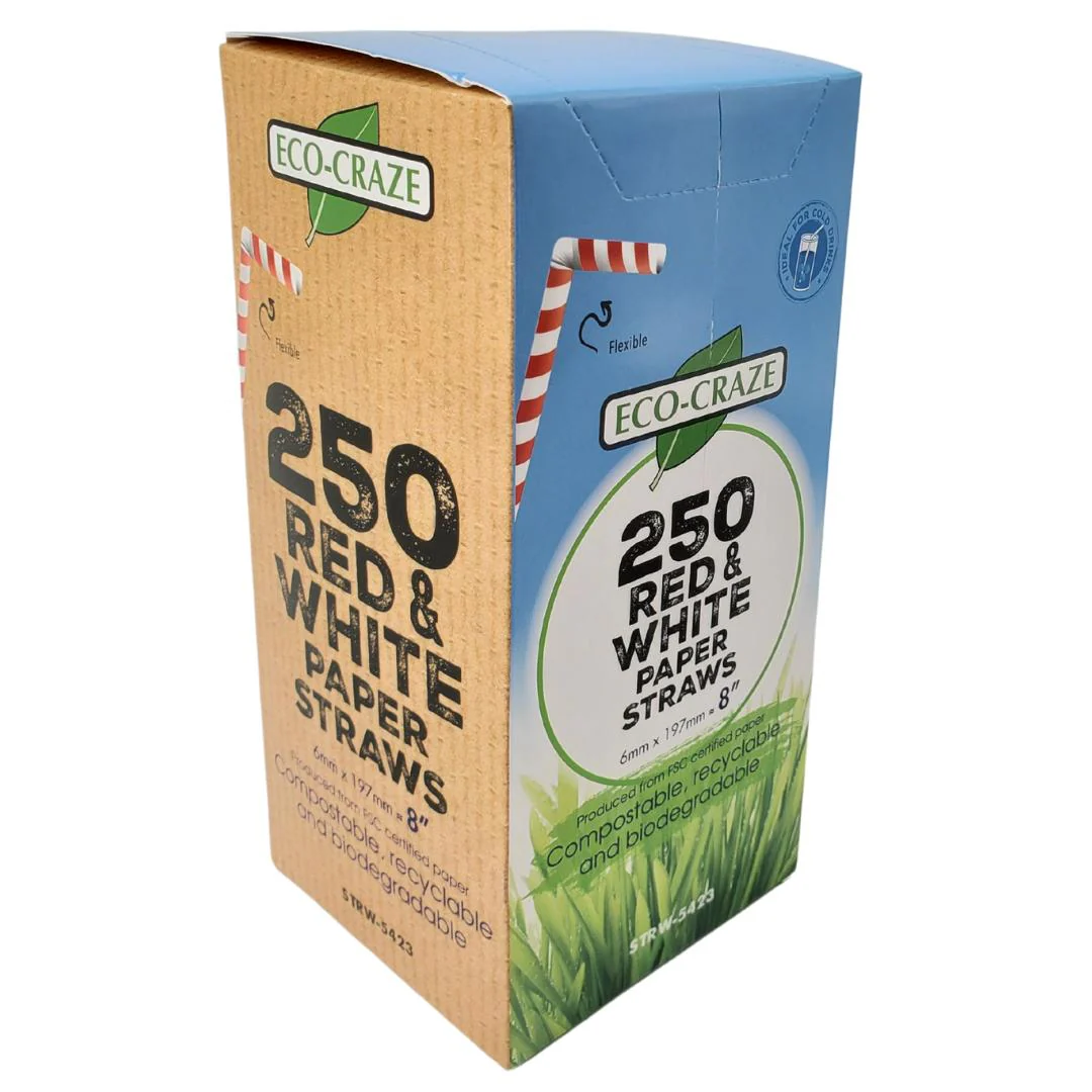 Eco-Craze - 8" Red & White Paper Straw - Flexible - 6 mm - Image 6