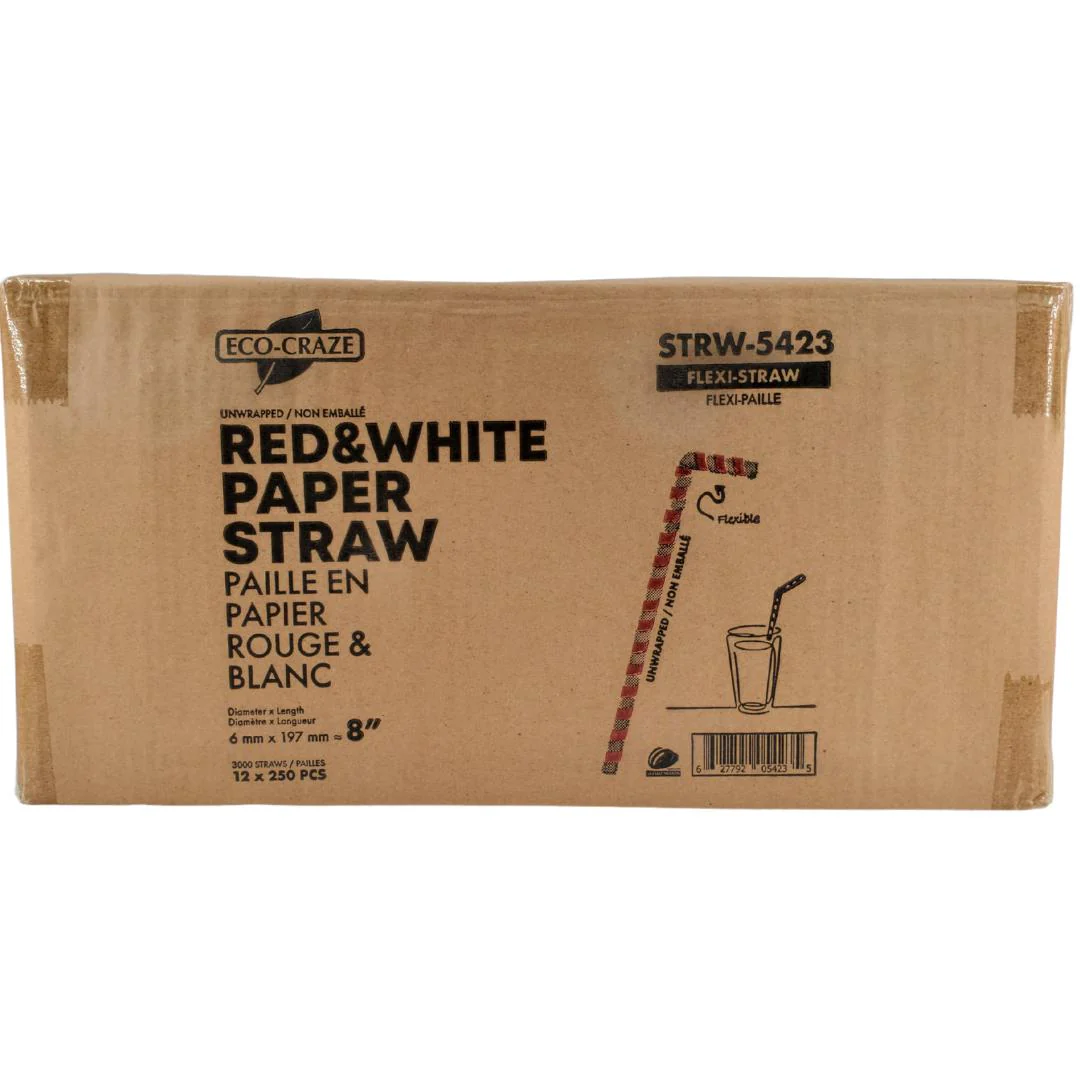 Eco-Craze - 8" Red & White Paper Straw - Flexible - 6 mm - Image 8
