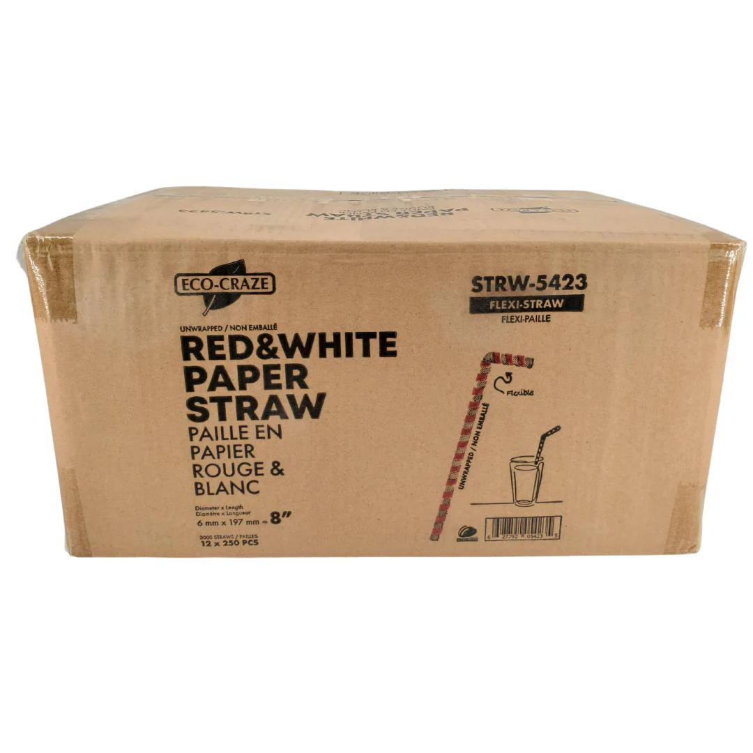 Eco-Craze - 8" Red & White Paper Straw - Flexible - 6 mm - Image 9