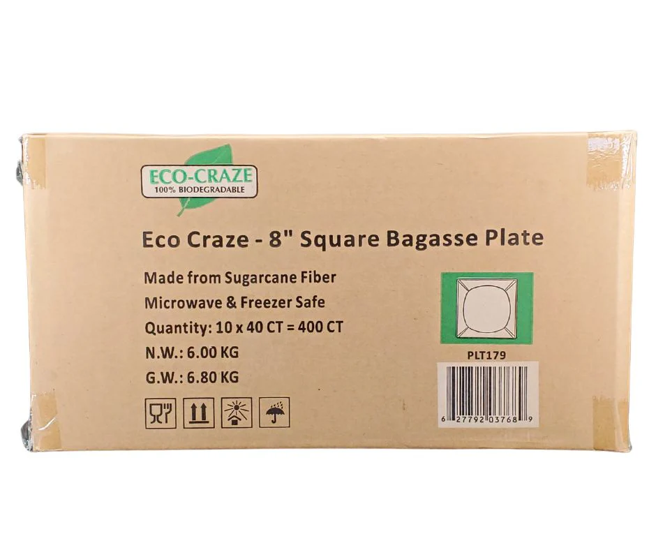 Eco-Craze - 8" Square Bagasse Plate - Retail Pack - Image 11