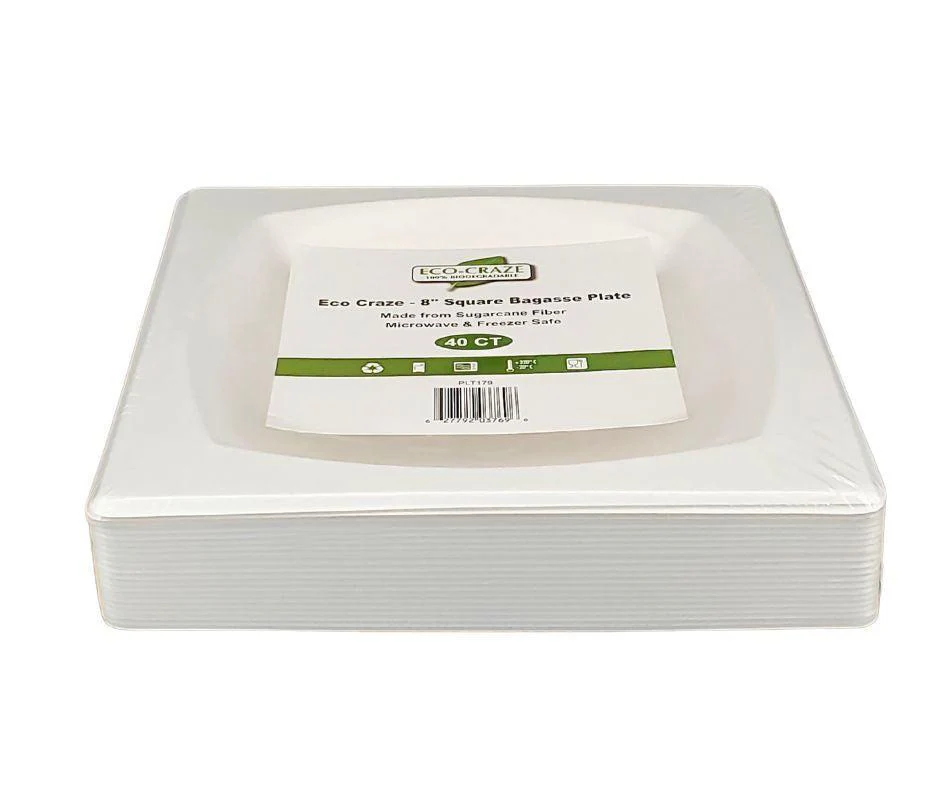 Eco-Craze - 8" Square Bagasse Plate - Retail Pack - Image 6
