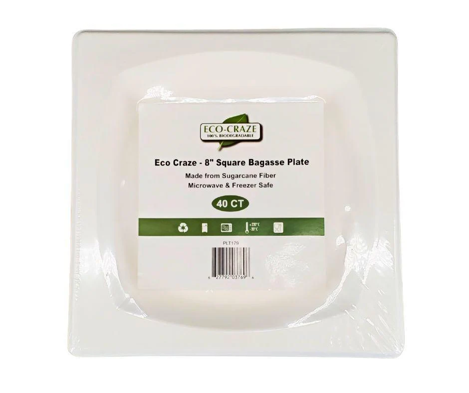 Eco-Craze - 8" Square Bagasse Plate - Retail Pack - Image 7
