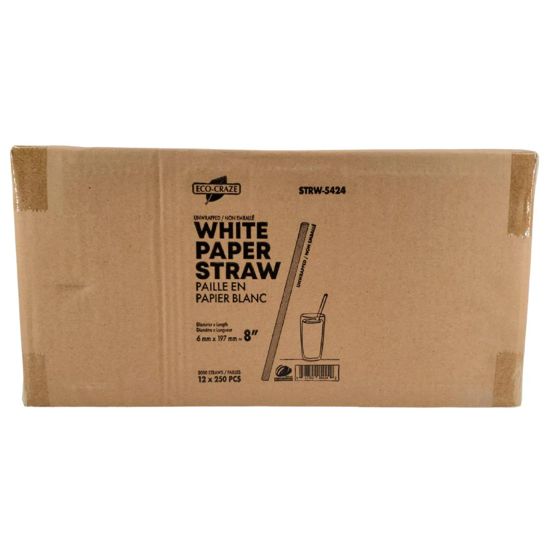 Eco-Craze - 8" White Paper Straw - 6 mm - Image 11
