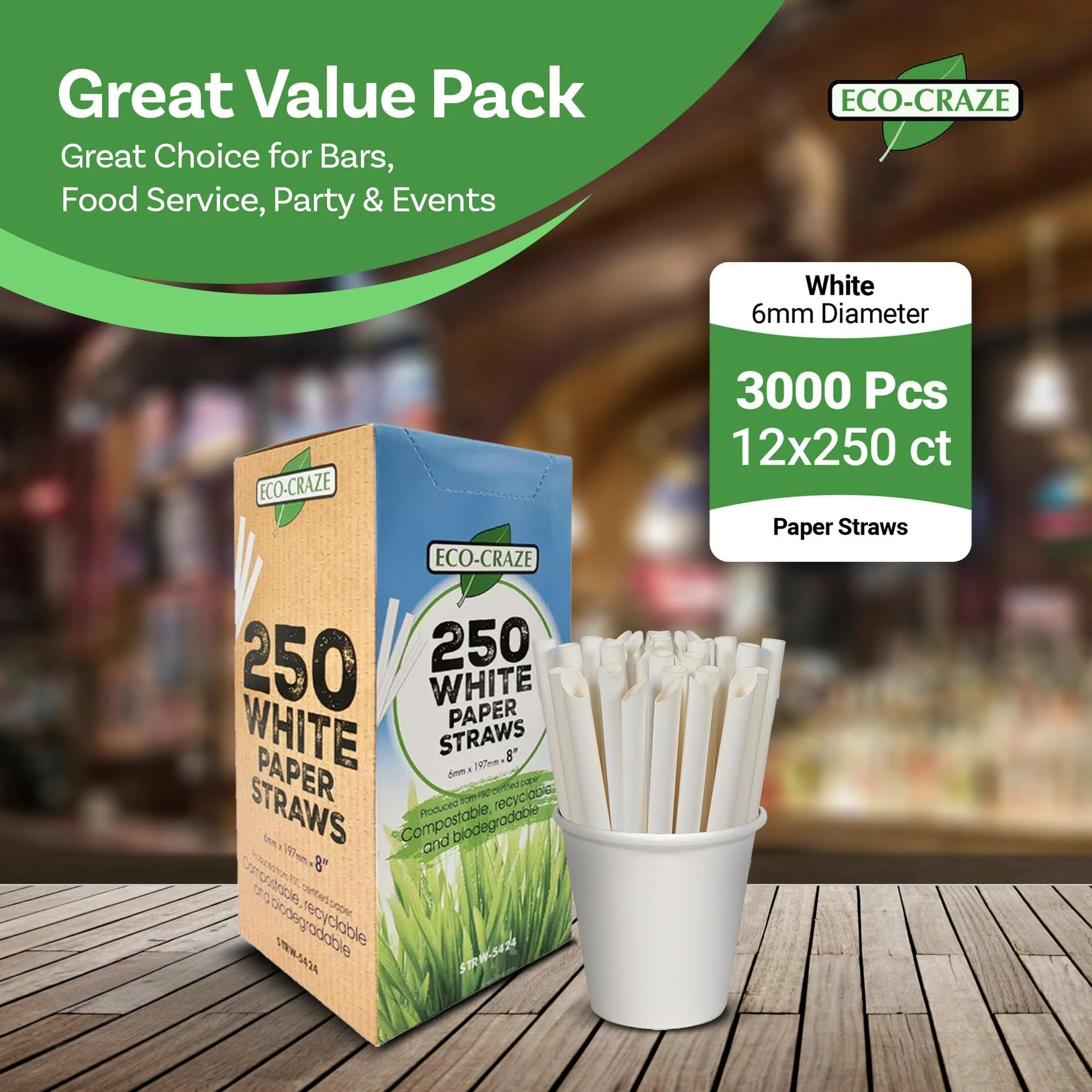 Eco-Craze - 8" White Paper Straw - 6 mm - Image 6