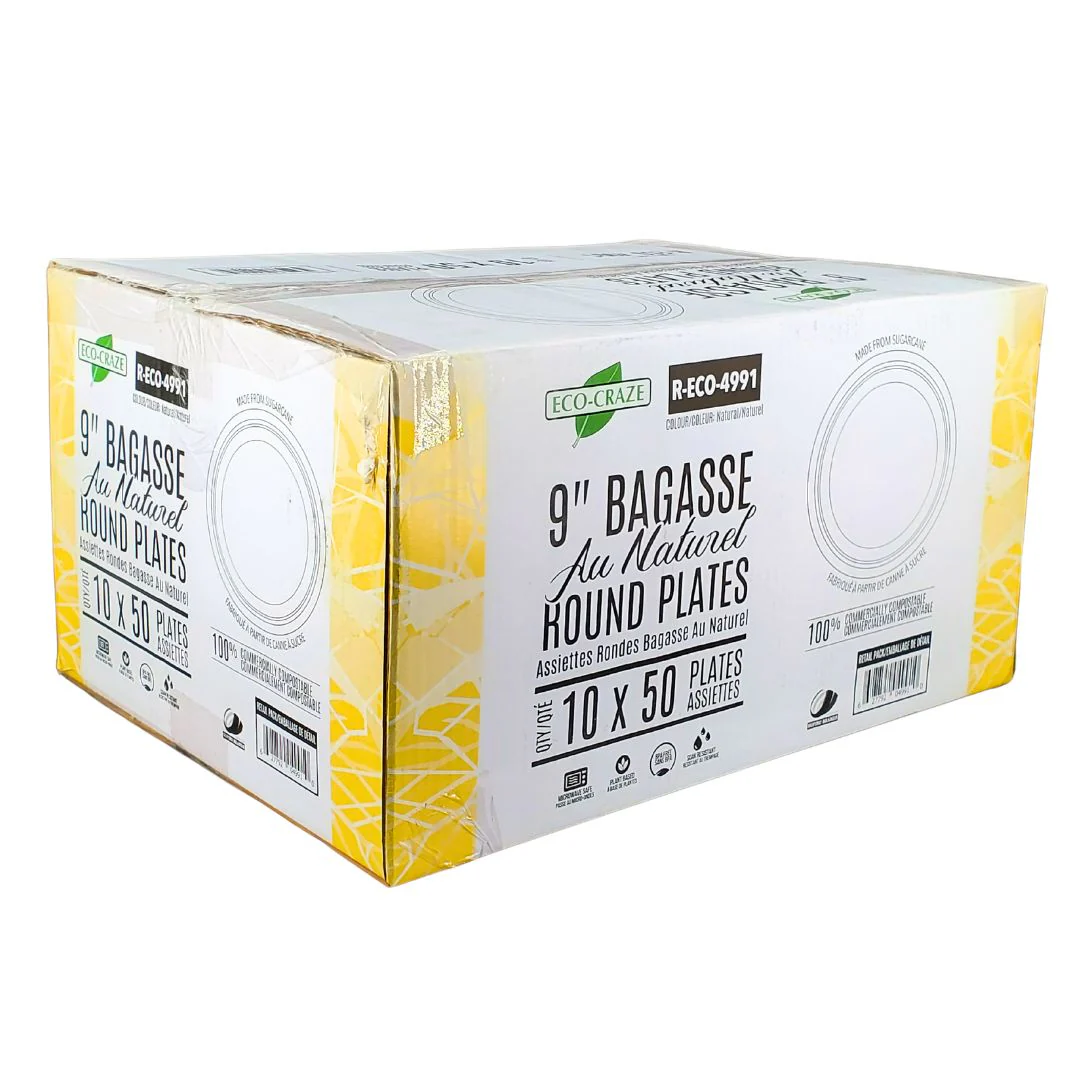 Eco-Craze - 9" Natural Round Plate - Bagasse - Image 4