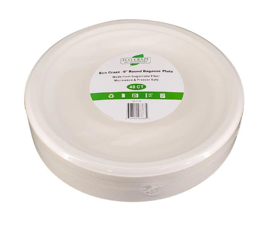 Eco-Craze - 9" Round Bagasse Plate - Retail Pack - Image 4