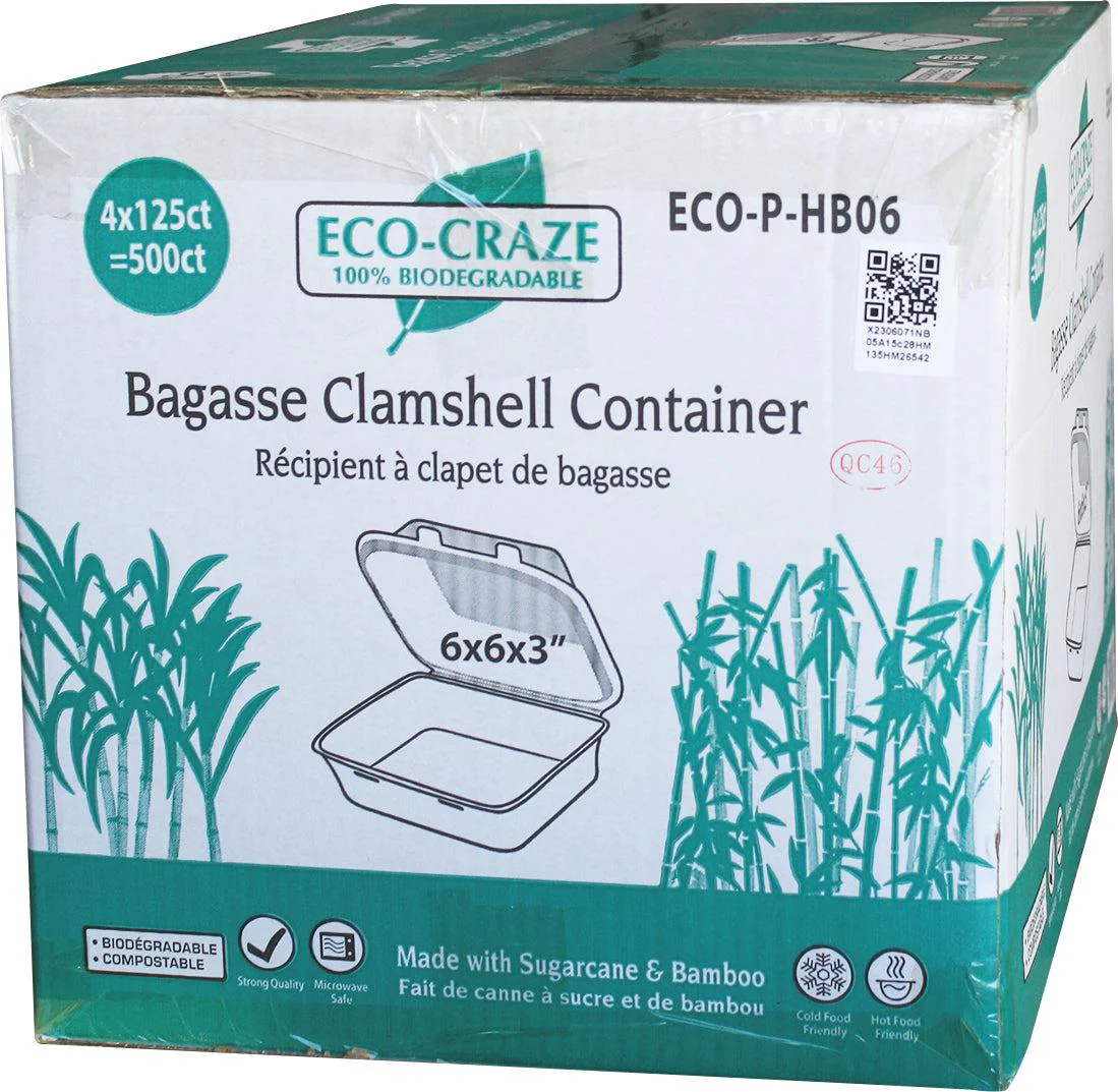 Eco-Craze - 6x6 Bagasse Clamshell Container - Image 6