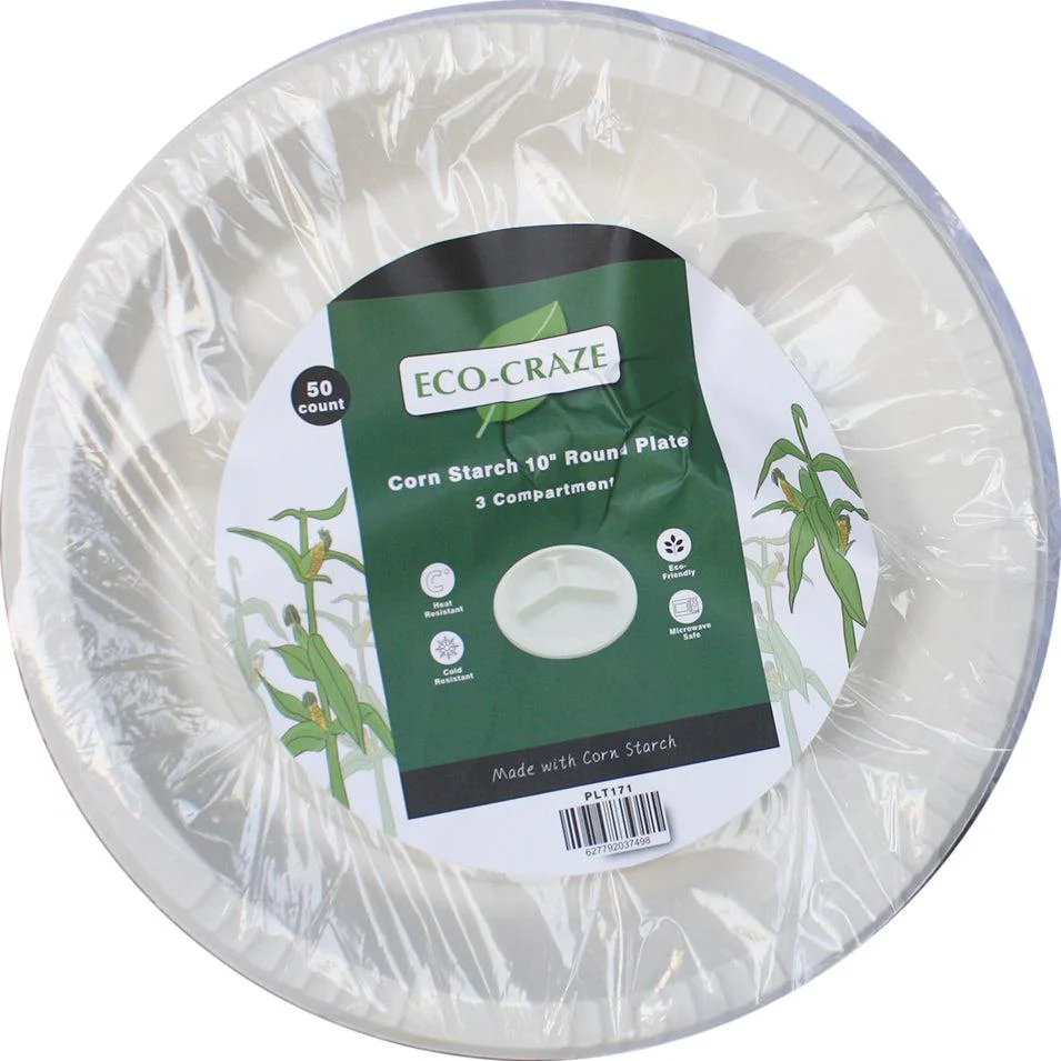 Eco-Craze - Corn Starch 10 Inch Round Plate - 3 Compartment - Image 3