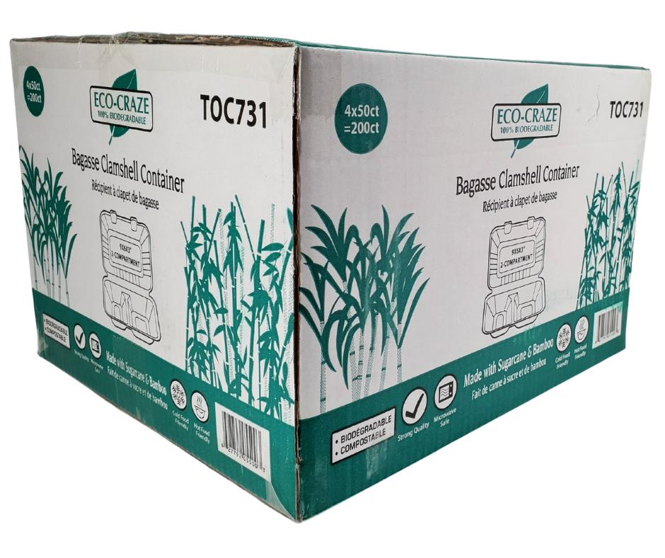 Eco-Craze - Bagasse Clamshell Container - 9X6 - 2 Comp - Image 3