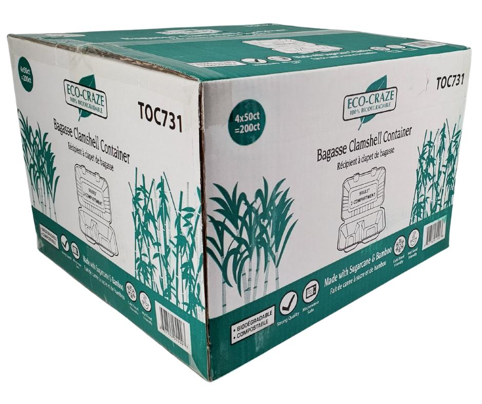 Eco-Craze - Bagasse Clamshell Container - 9X6 - 2 Comp - Image 4