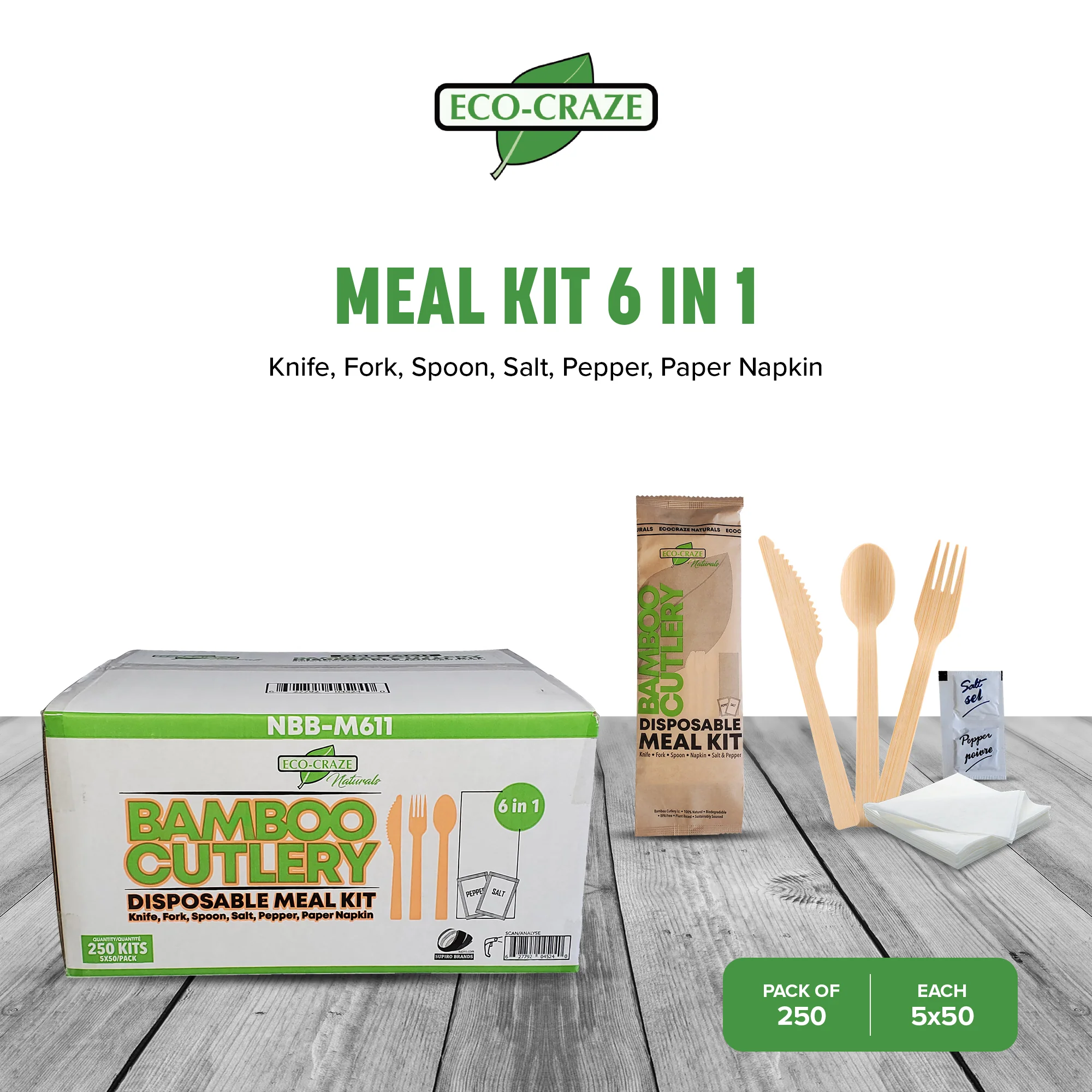 Eco-Craze - Disposable Bamboo 6pcs Cutlery Kit - K/F/S/N/SP NBB-M611 - Image 2
