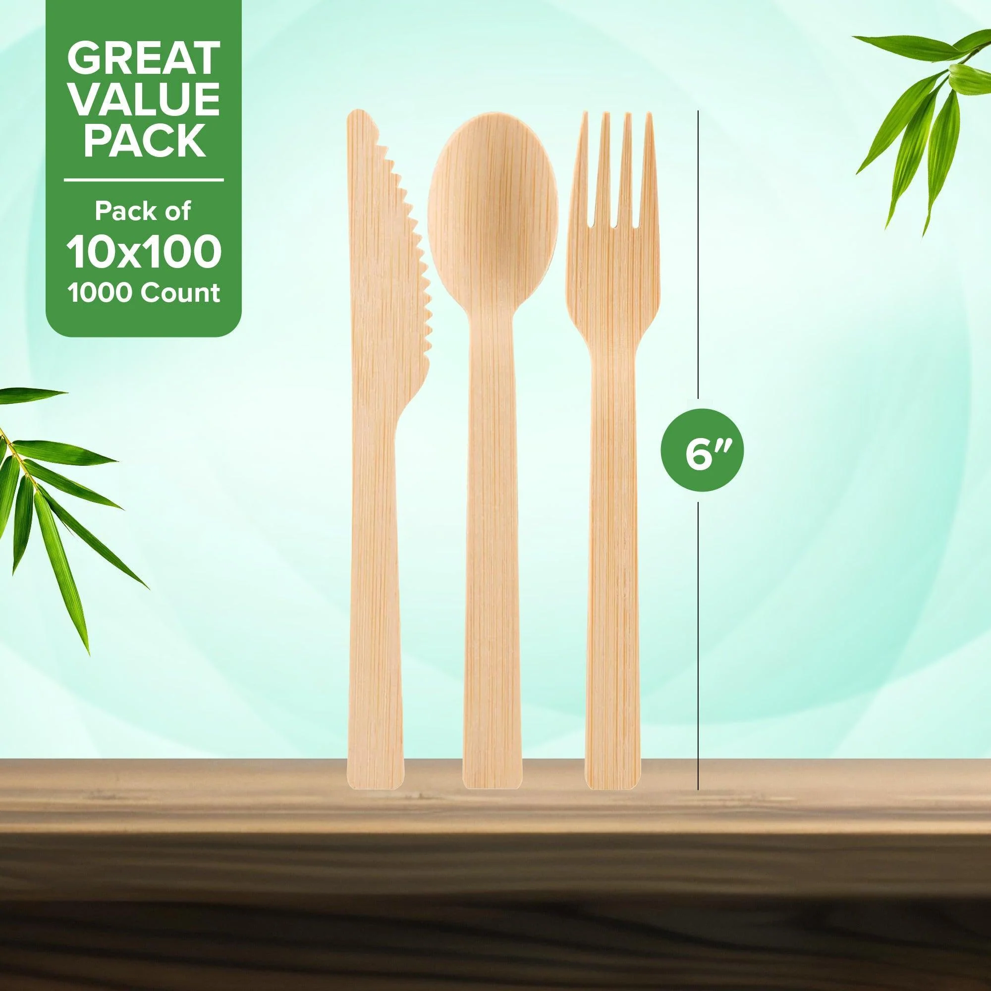 Eco-Craze - Disposable Bamboo 6pcs Cutlery Kit - K/F/S/N/SP NBB-M611 - Image 5