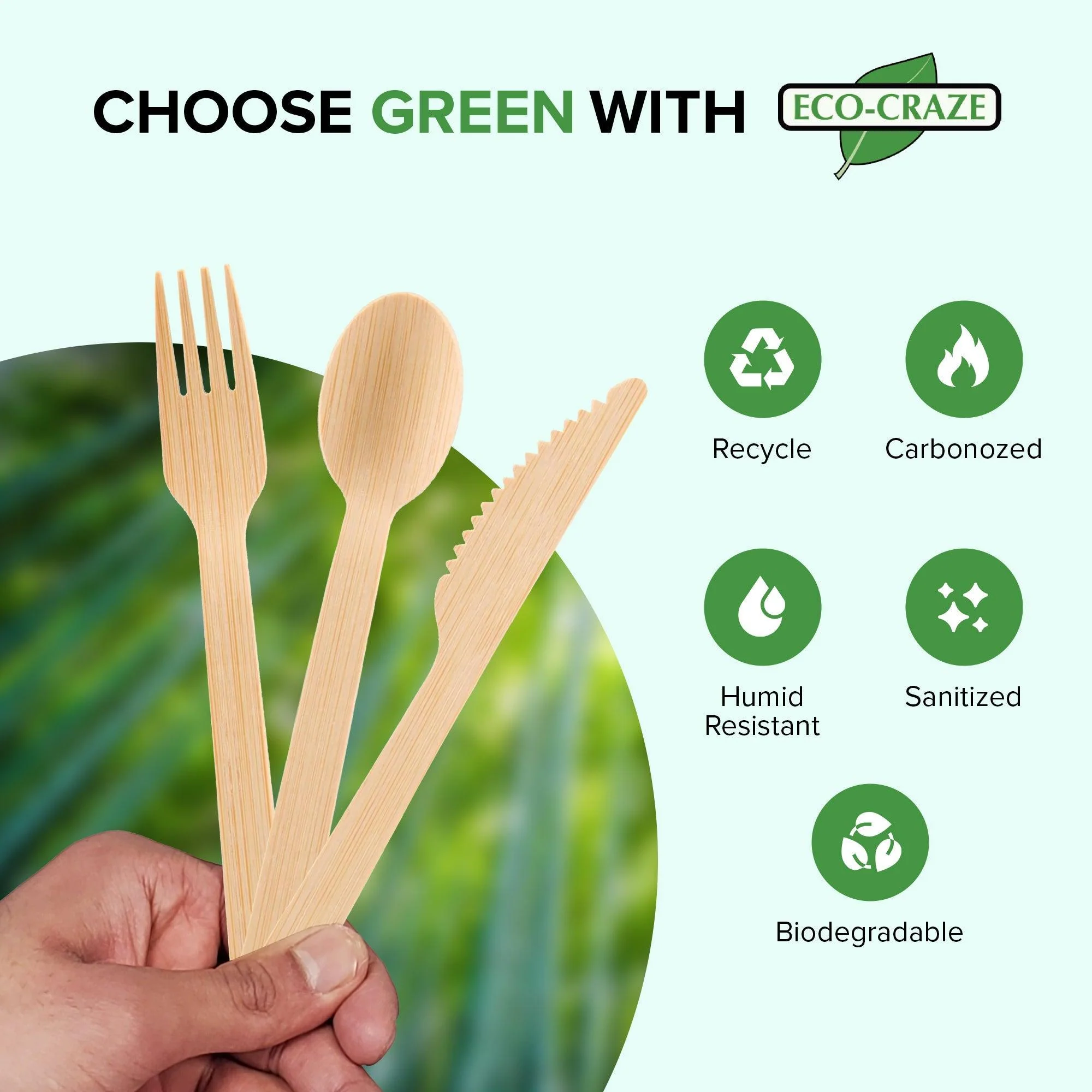 Eco-Craze - Disposable Bamboo 6pcs Cutlery Kit - K/F/S/N/SP NBB-M611 - Image 6