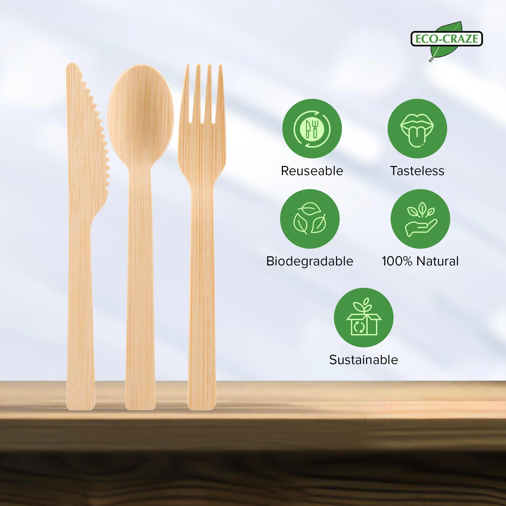 Eco-Craze - Disposable Bamboo 6pcs Cutlery Kit - K/F/S/N/SP NBB-M611 - Image 8