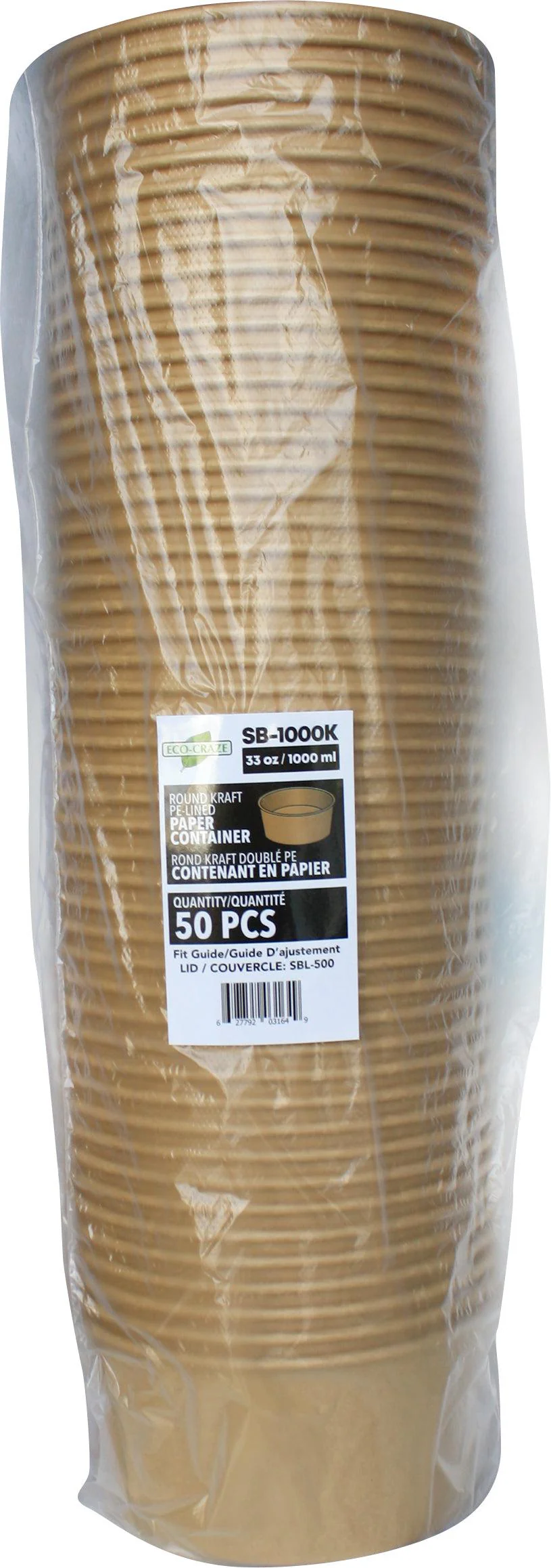 Eco-Craze - Kraft PE-Lined Paper Container - Round - 1000ml - SB-1000K - Image 3