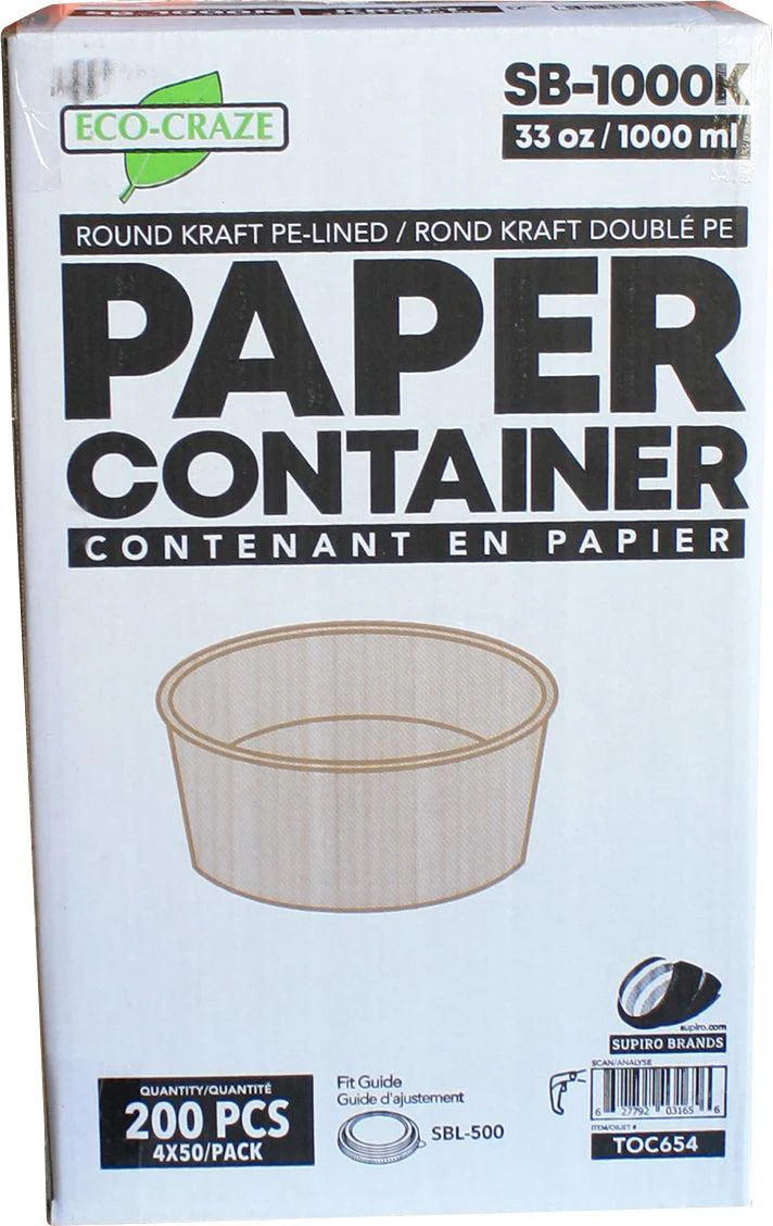 Eco-Craze - Kraft PE-Lined Paper Container - Round - 1000ml - SB-1000K - Image 5
