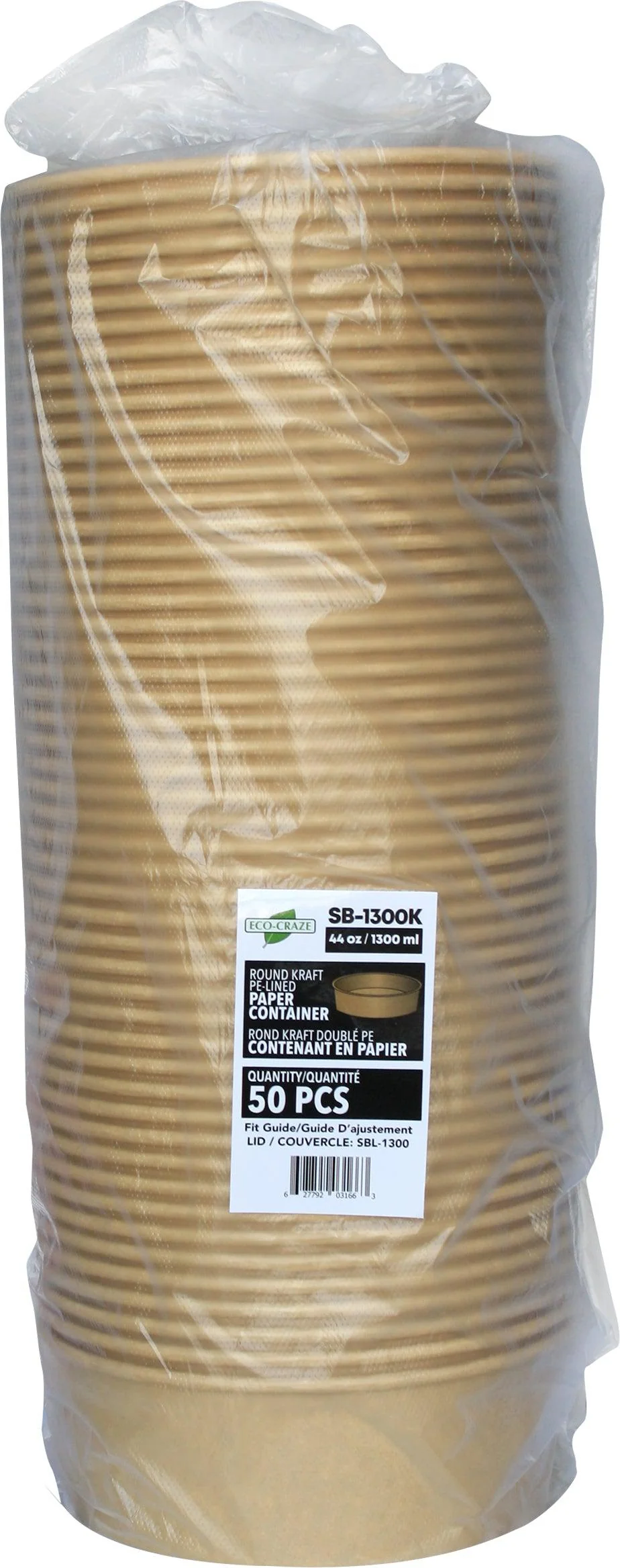 Eco-Craze - Kraft PE-Lined Paper Container - Round - 1300ml - SB-1300K - Image 3