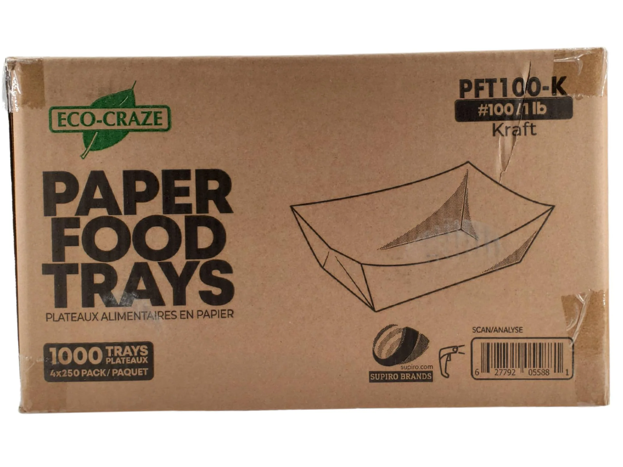 Eco-Craze PFT100-K #100 1 lb Kraft Paper Food Tray - Image 2