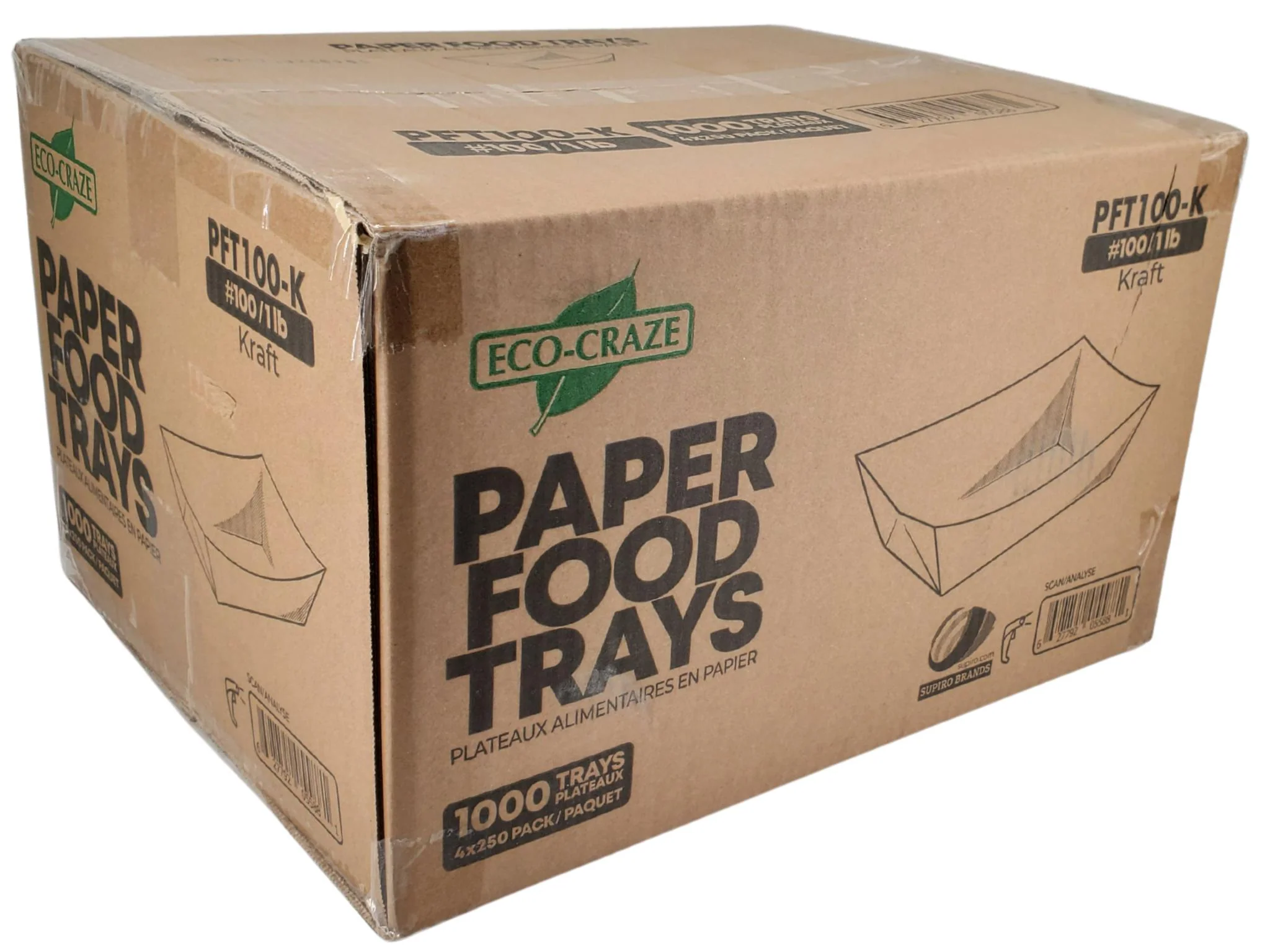 Eco-Craze PFT100-K #100 1 lb Kraft Paper Food Tray - Image 3