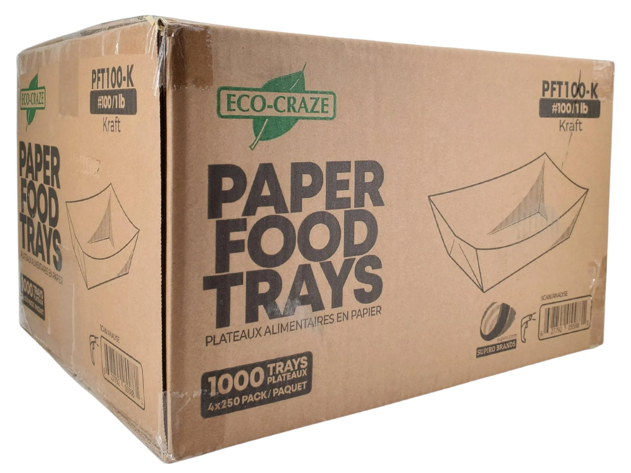 Eco-Craze PFT100-K #100 1 lb Kraft Paper Food Tray - Image 4