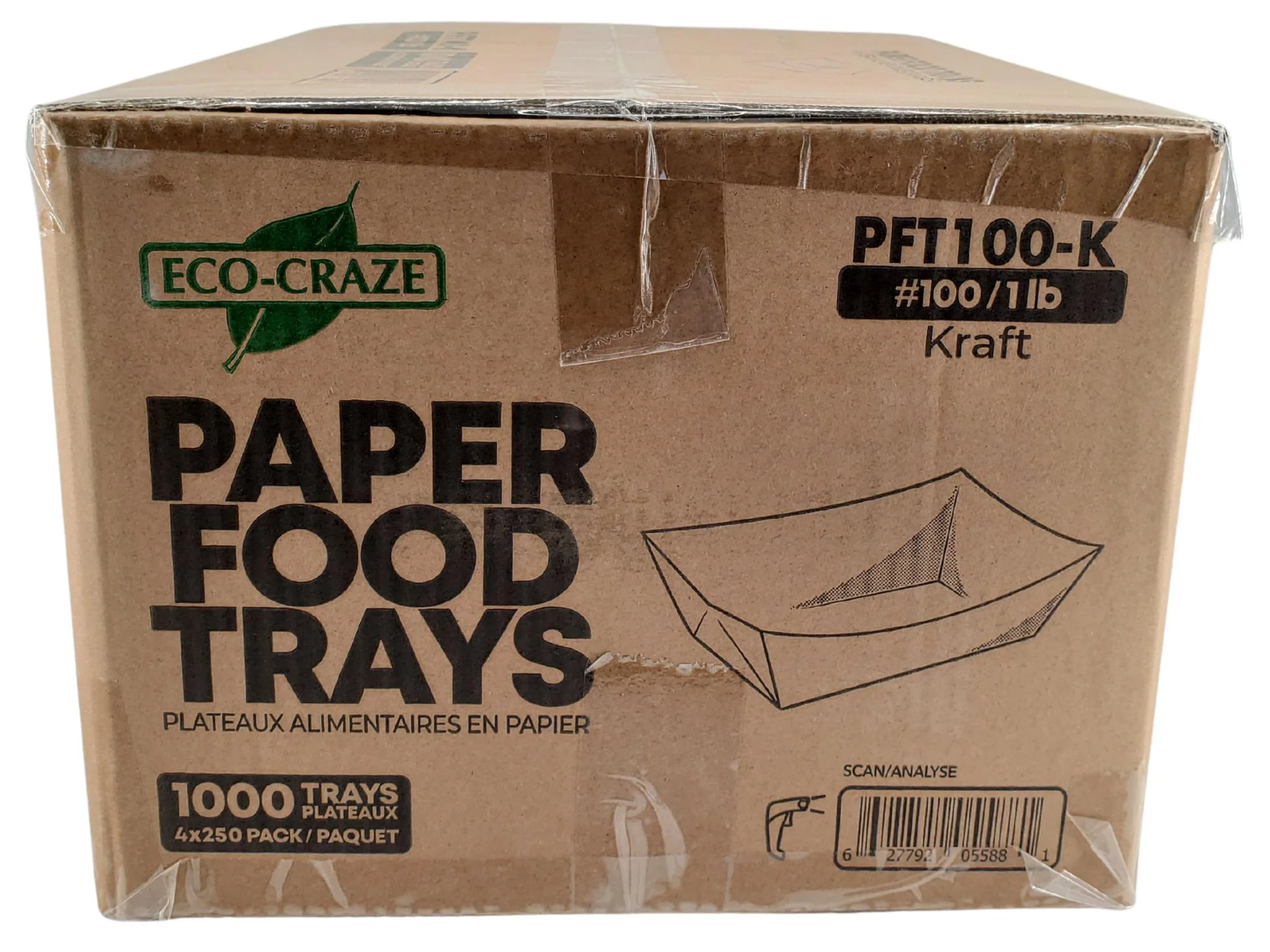 Eco-Craze PFT100-K #100 1 lb Kraft Paper Food Tray - Image 5