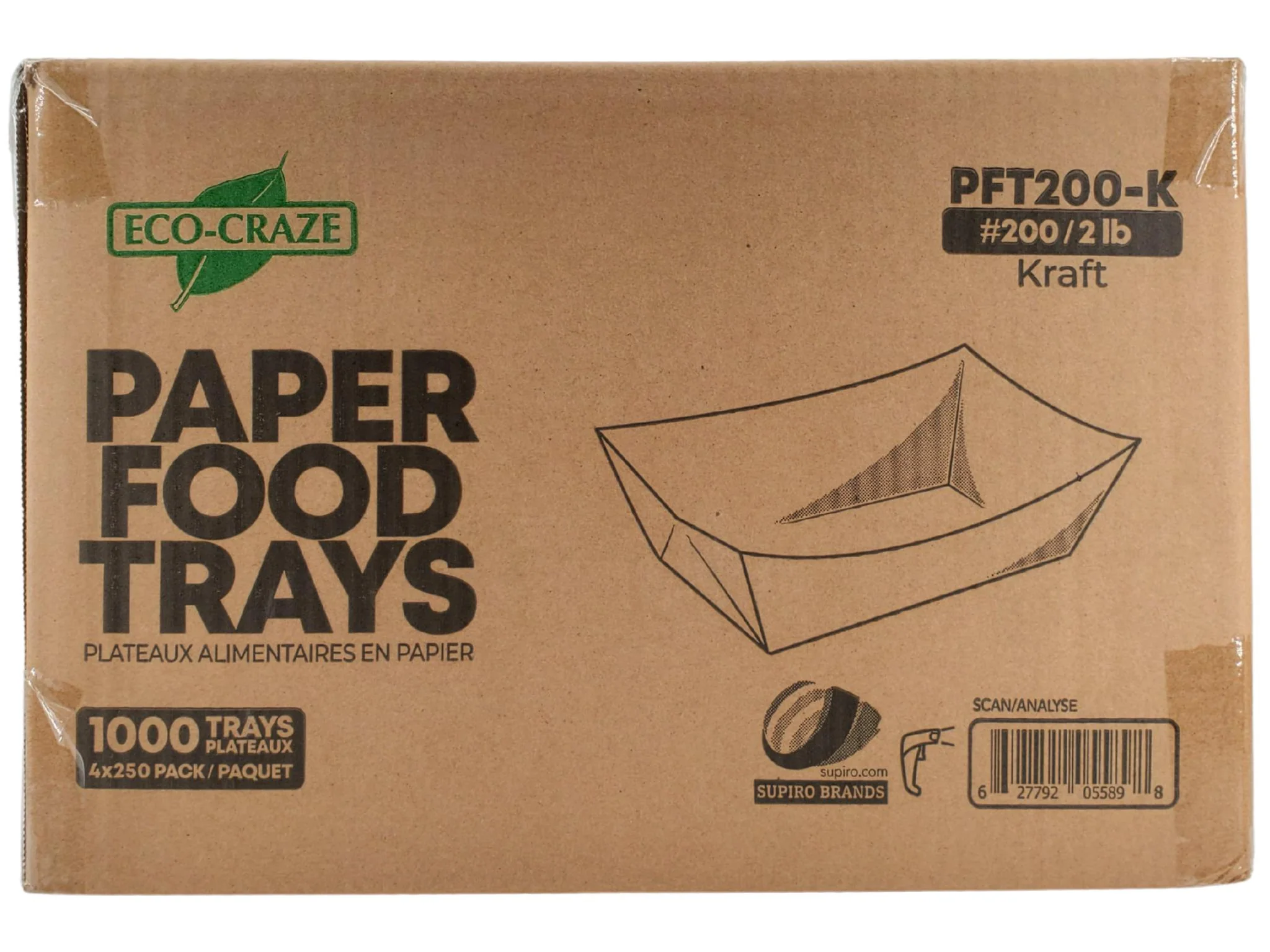 Eco-Craze PFT200-K #200 2 lb Kraft Paper Food Tray - Image 2