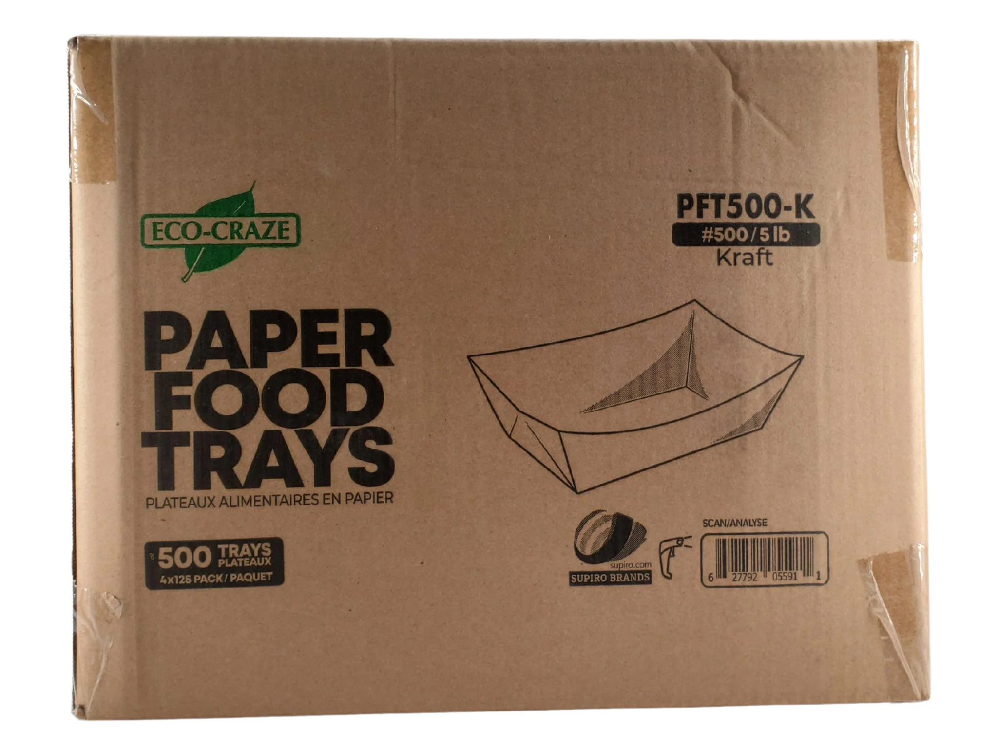 Eco-Craze PFT500-K #500 5 lb Kraft Paper Food Tray - Image 2