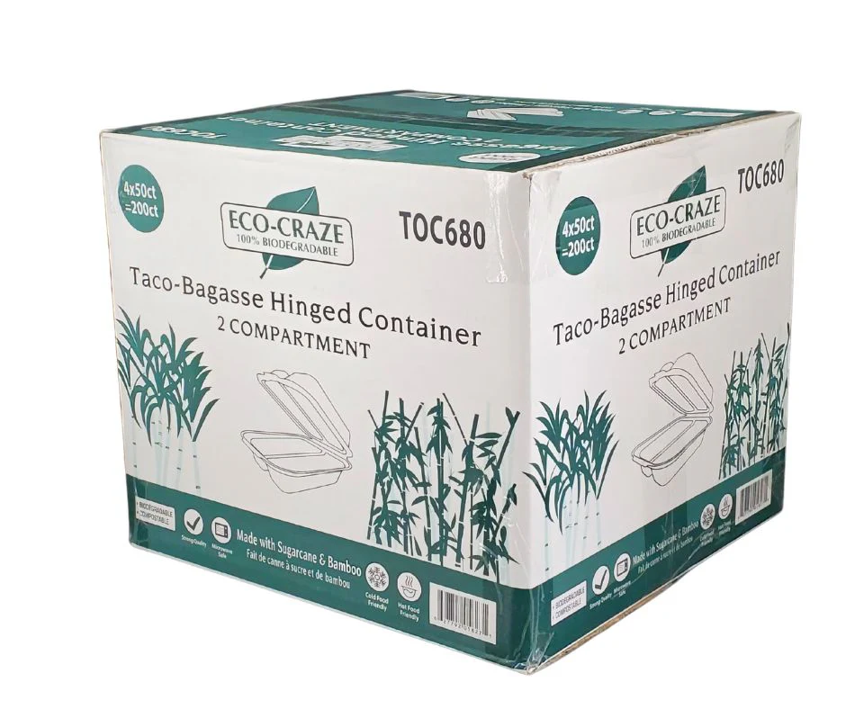 Eco-Craze - Taco - Bagasse Hinged Container - 2 COMPARTMENT - Image 10