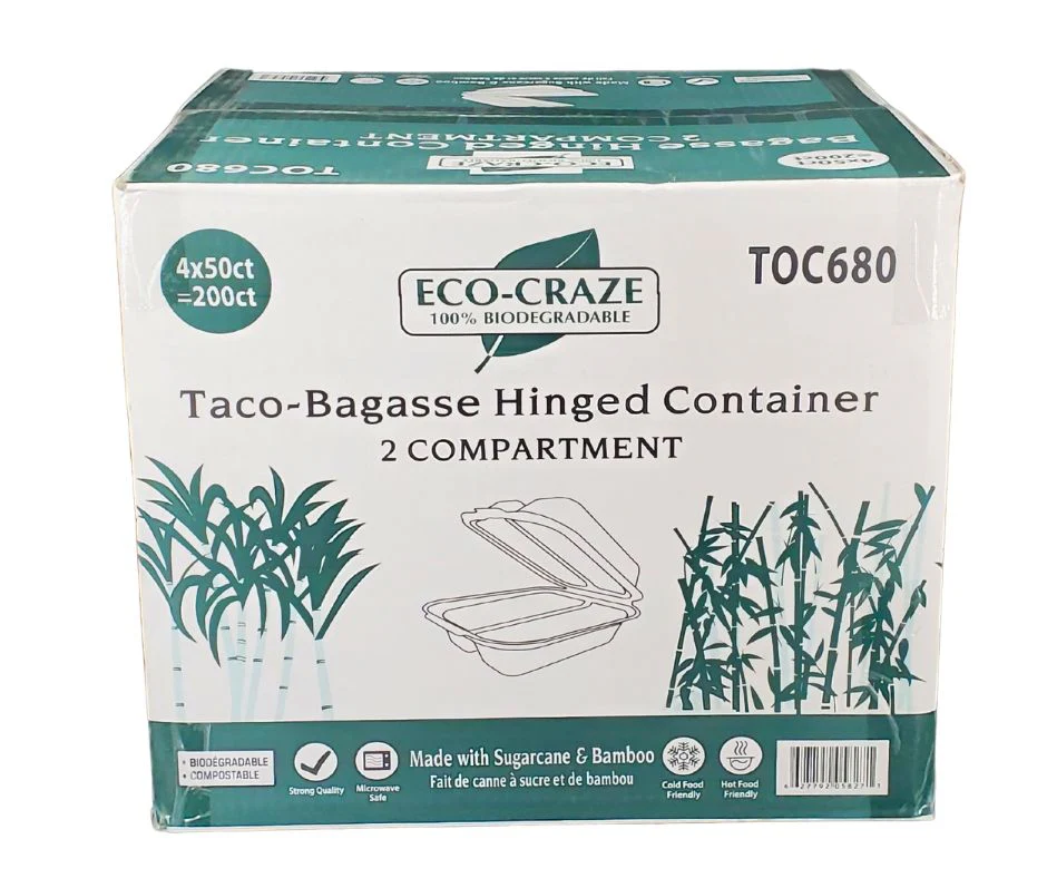 Eco-Craze - Taco - Bagasse Hinged Container - 2 COMPARTMENT - Image 11