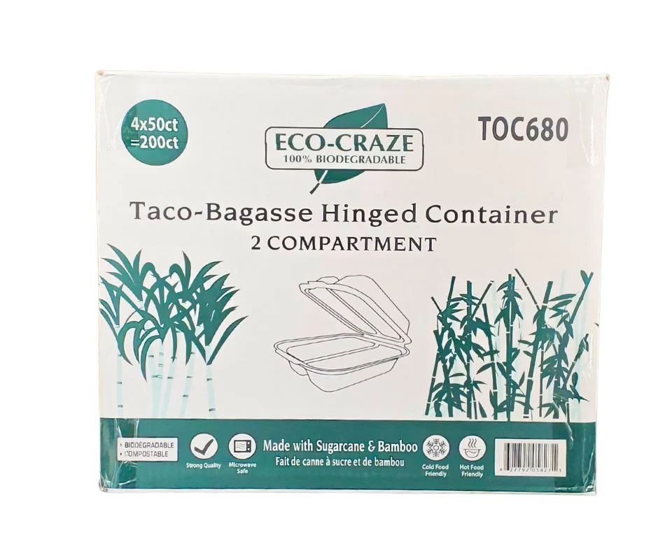 Eco-Craze - Taco - Bagasse Hinged Container - 2 COMPARTMENT - Image 12