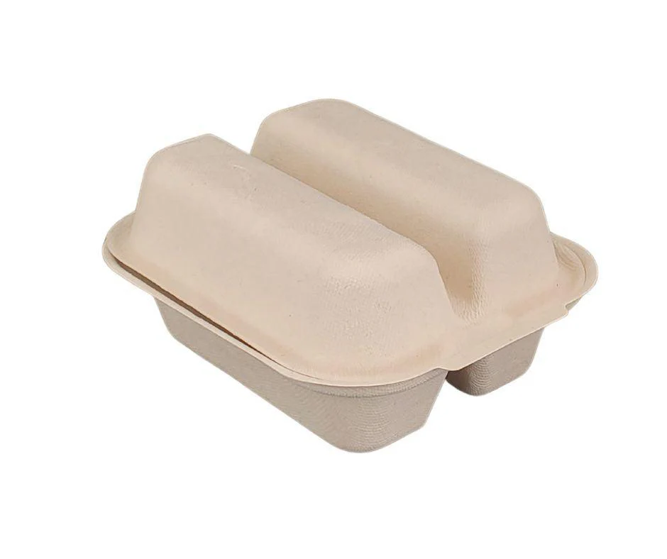 Eco-Craze - Taco - Bagasse Hinged Container - 2 COMPARTMENT - Image 2