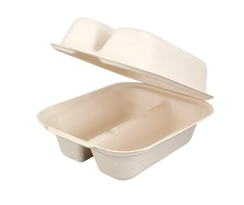 Eco-Craze - Taco - Bagasse Hinged Container - 2 COMPARTMENT - Image 3