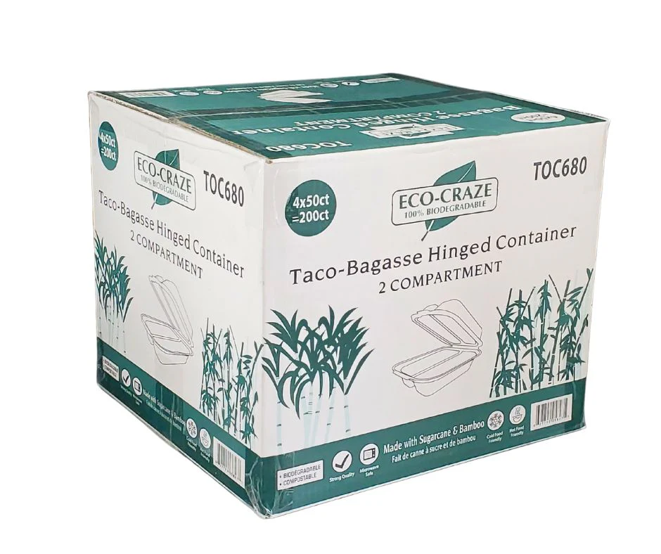Eco-Craze - Taco - Bagasse Hinged Container - 2 COMPARTMENT - Image 9