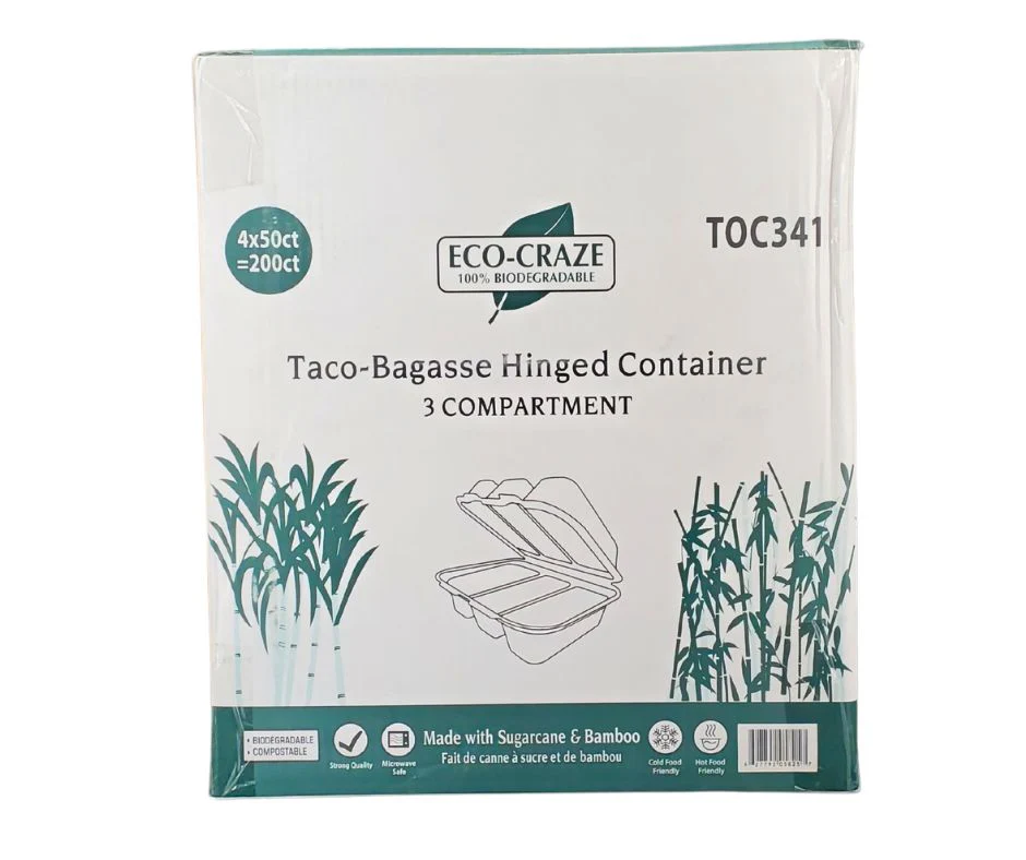 Eco-Craze - Taco - Bagasse Hinged Container - 3 COMPARTMENT - Image 10