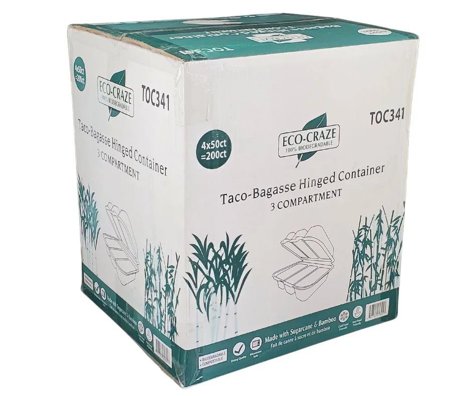Eco-Craze - Taco - Bagasse Hinged Container - 3 COMPARTMENT - Image 11