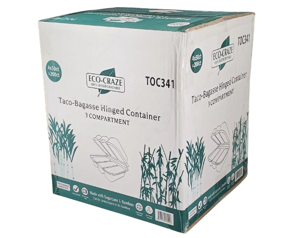Eco-Craze - Taco - Bagasse Hinged Container - 3 COMPARTMENT - Image 12