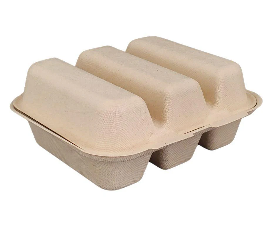 Eco-Craze - Taco - Bagasse Hinged Container - 3 COMPARTMENT - Image 2