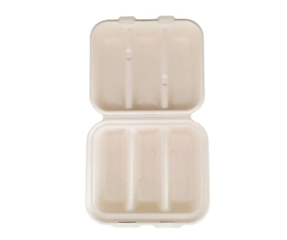 Eco-Craze - Taco - Bagasse Hinged Container - 3 COMPARTMENT - Image 5