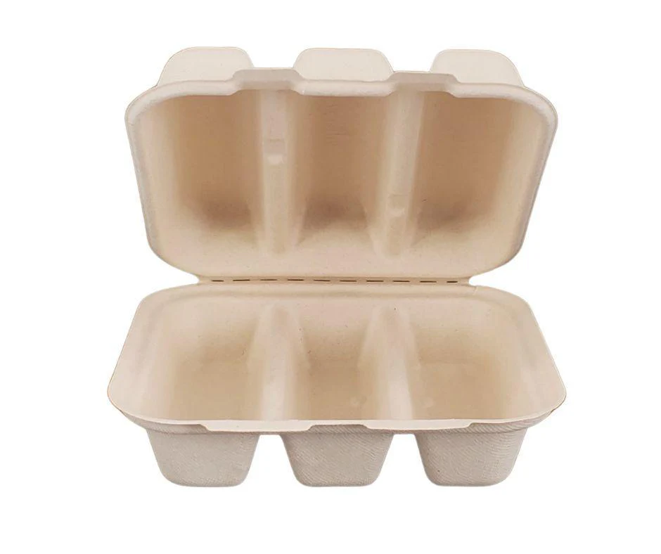Eco-Craze - Taco - Bagasse Hinged Container - 3 COMPARTMENT - Image 6