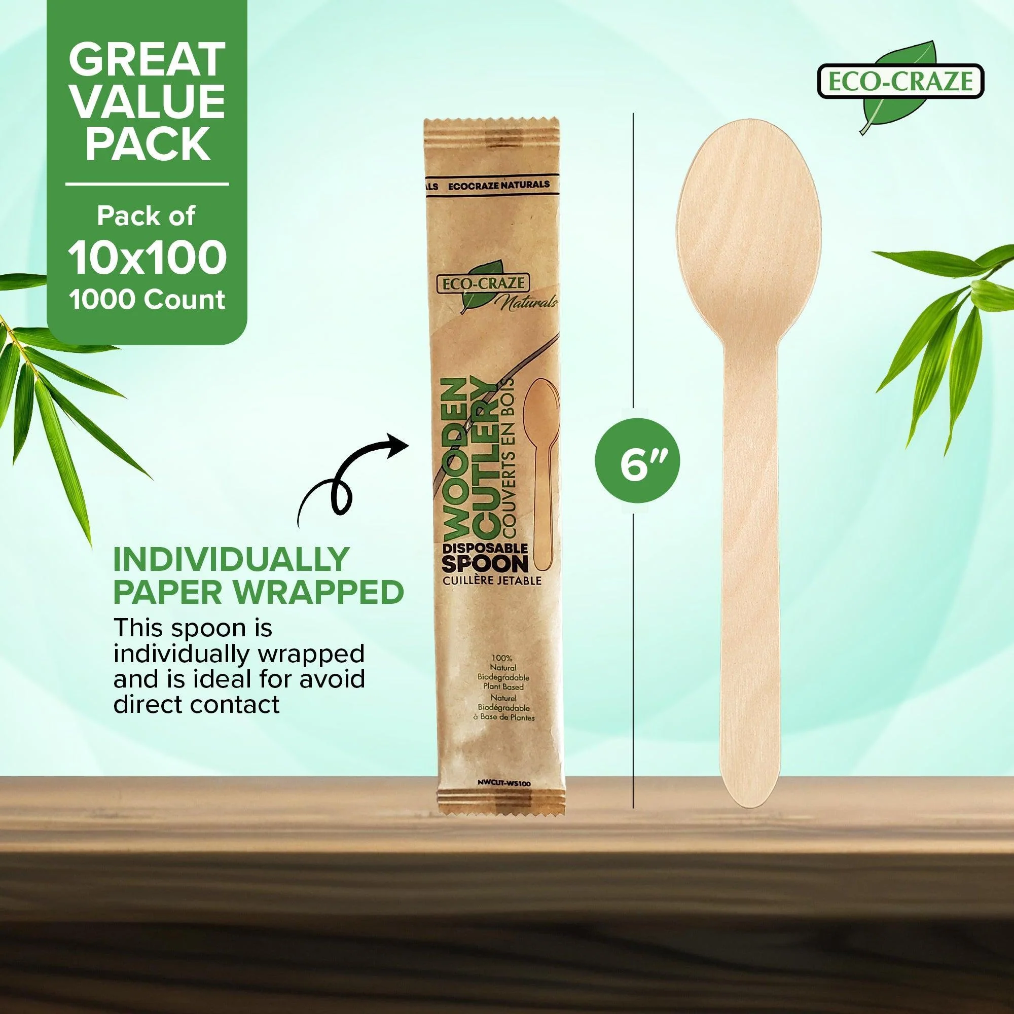 Eco-Craze - Wooden Spoon- Individually Paper Wrapped - Image 3