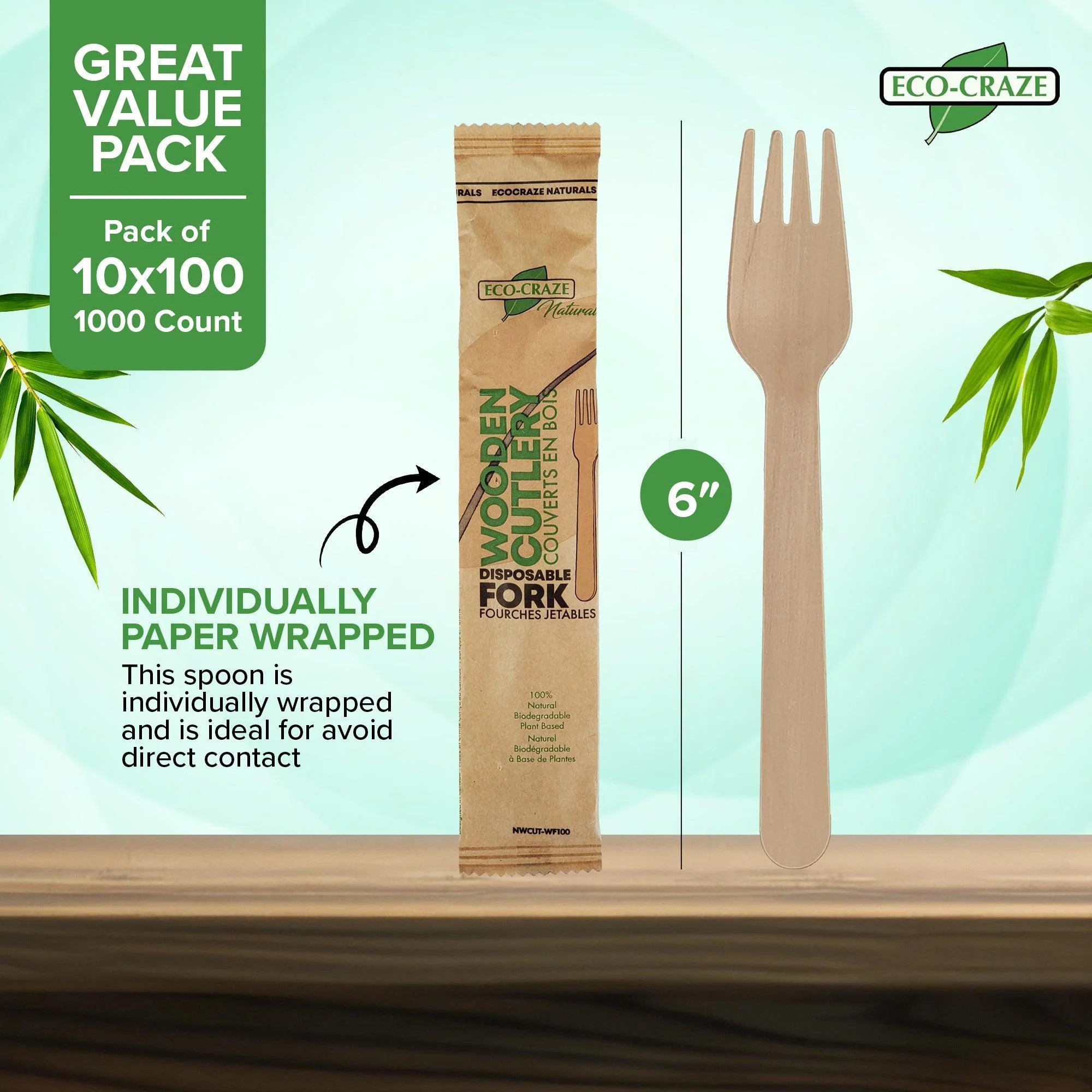 Eco-Craze - Wooden Fork - Individually Paper Wrapped - Image 3