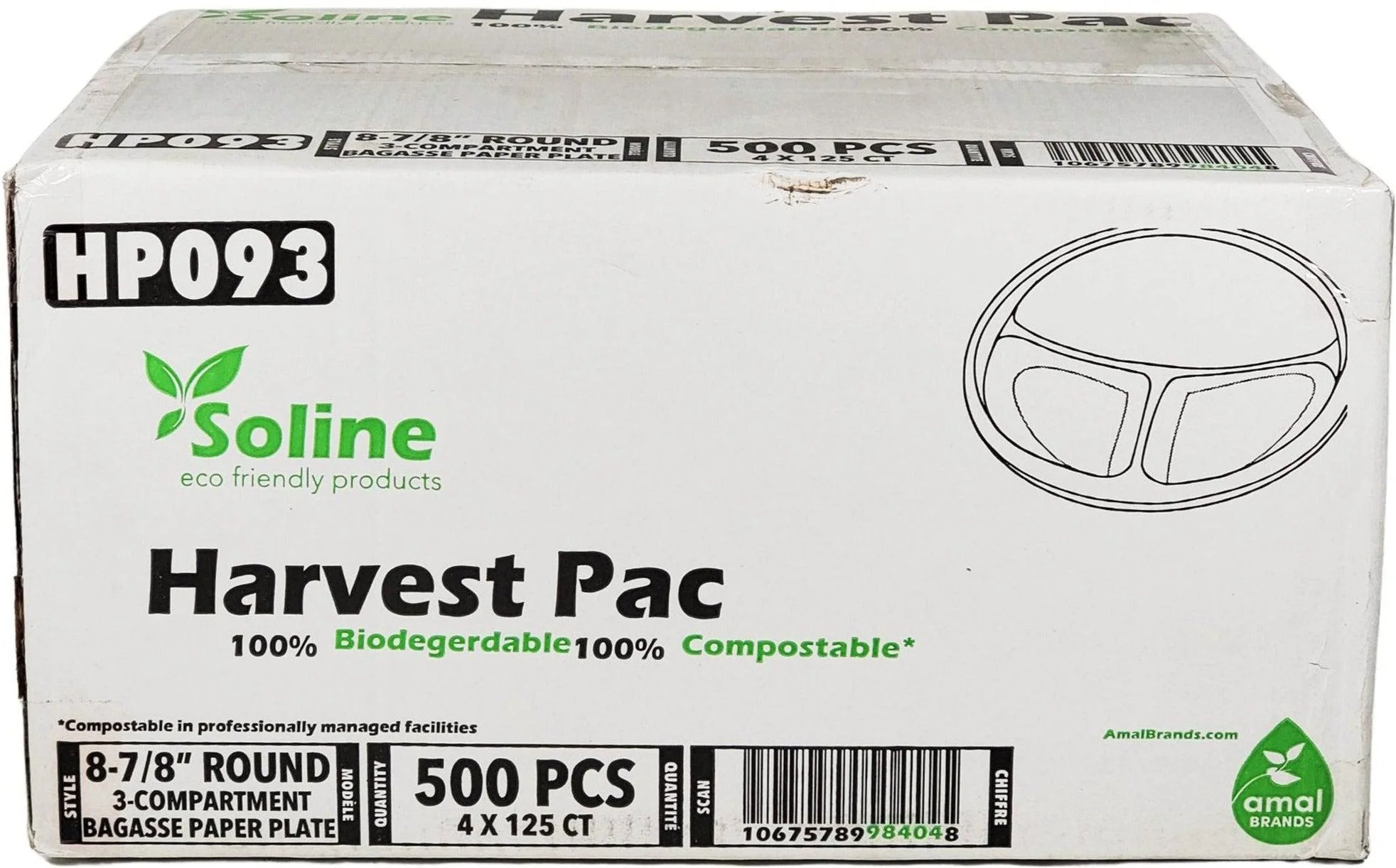 Eco-Craze - 9" Bagasse Plate - 3 Comp. - Image 2