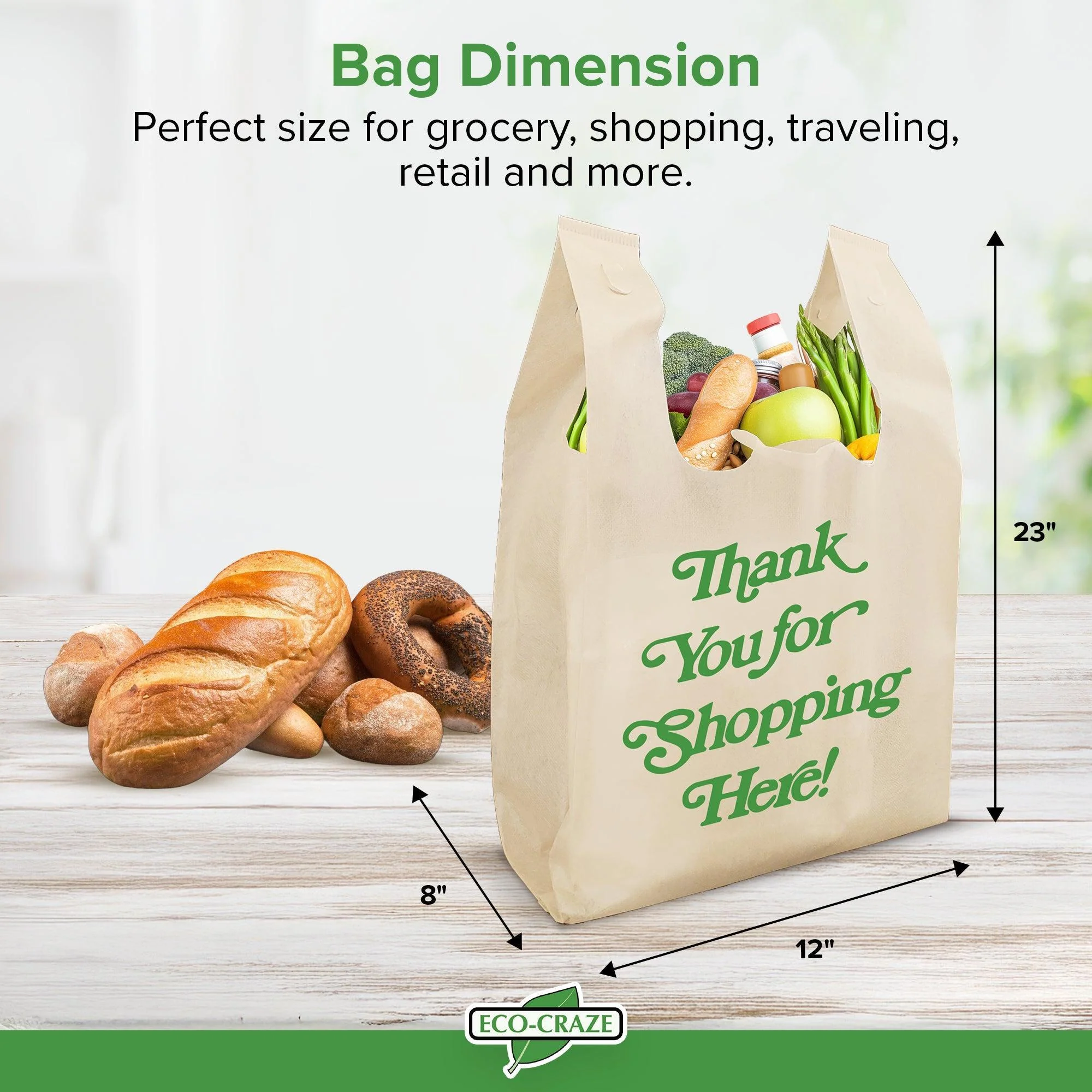 Eco-Craze - 12x8x23 – Thank You - Non Woven Reusable – Shopping Bag - Image 3