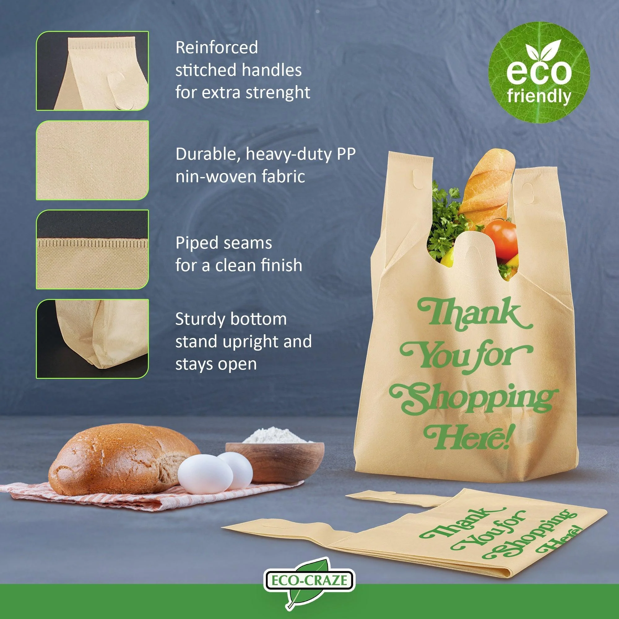 Eco-Craze - 12x8x23 – Thank You - Non Woven Reusable – Shopping Bag - Image 6