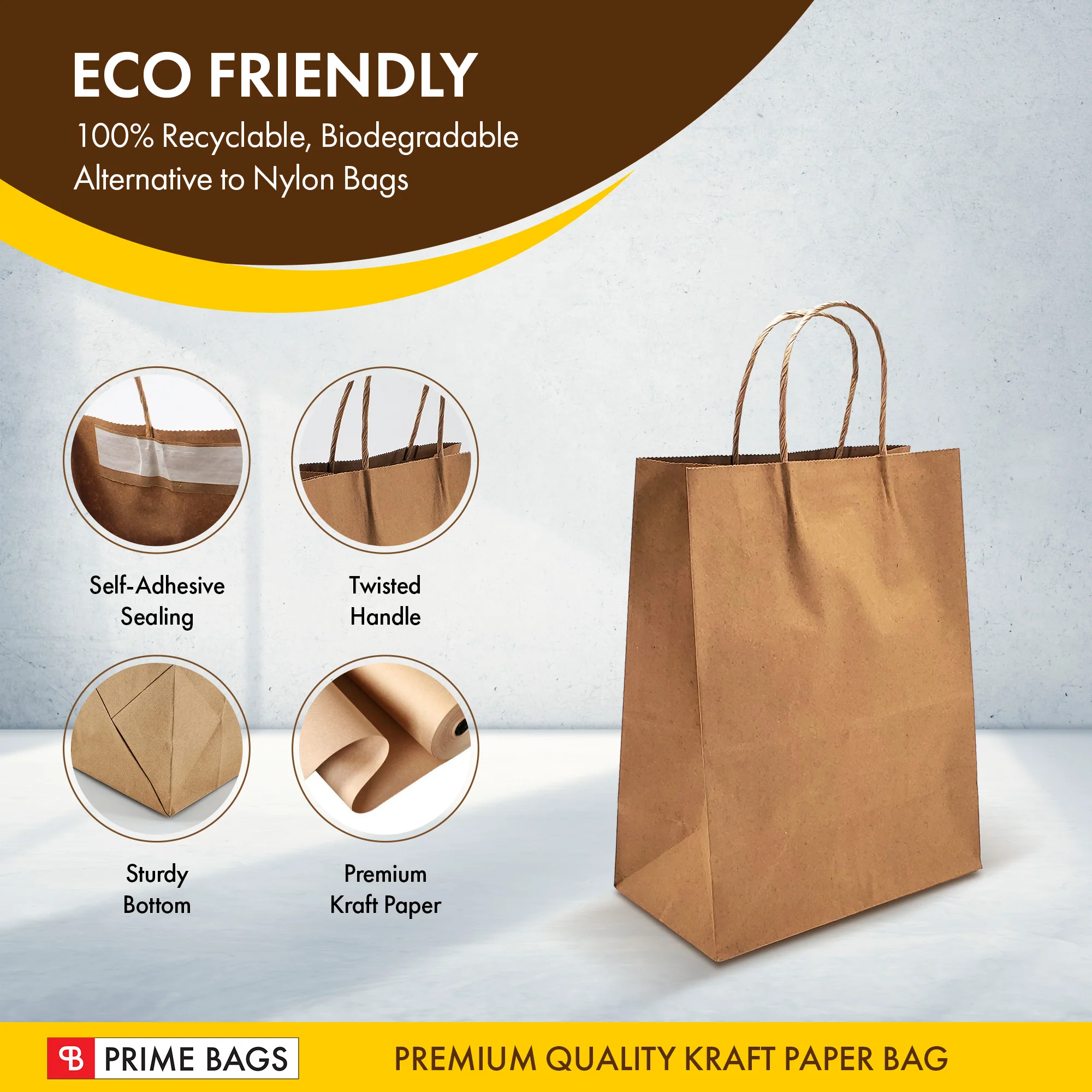 Prime Bags - Enzo - Self Adhesive Paper Bags with Twisted Handles - 13x7x17 - Image 4