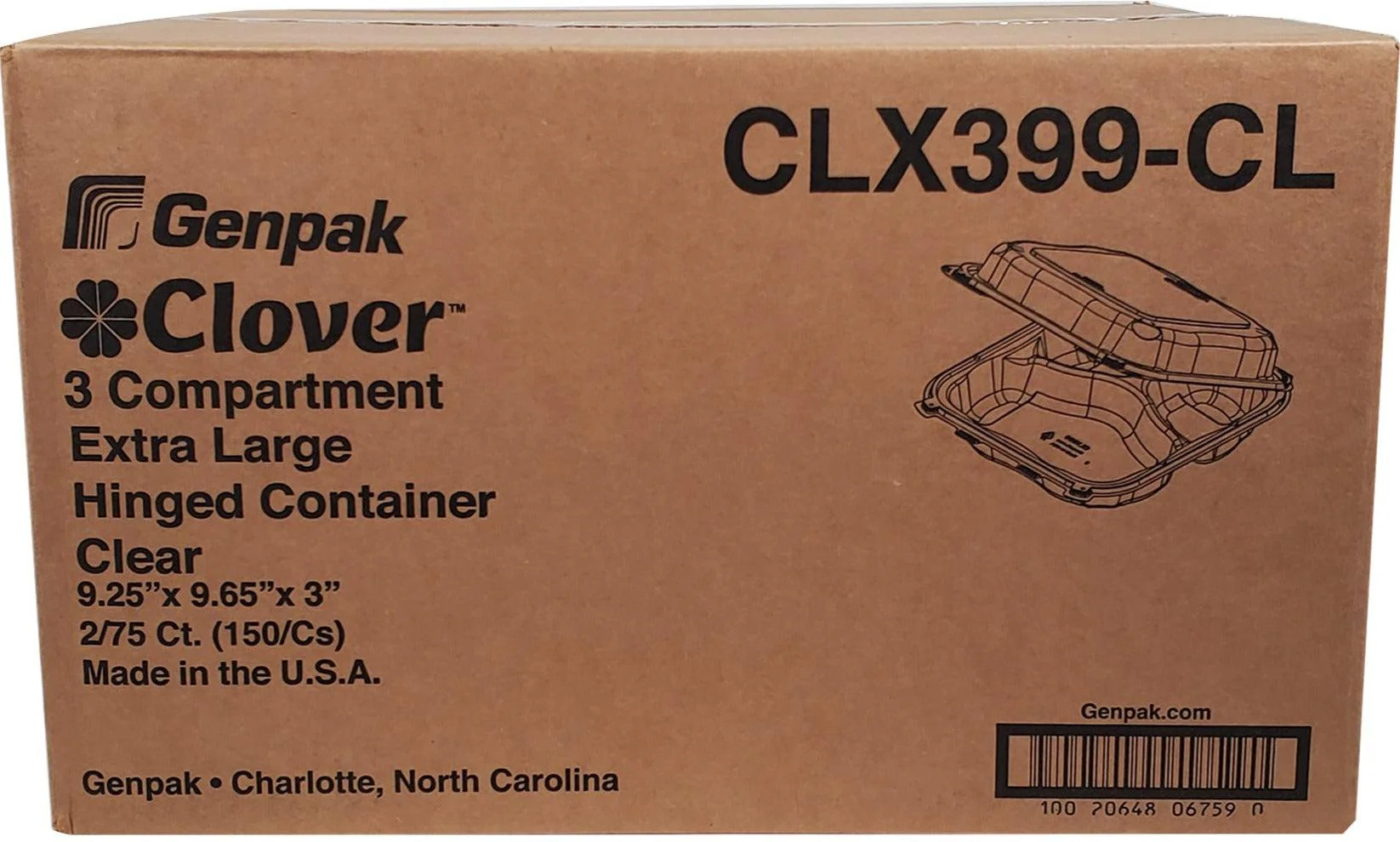 CLR - Genpak Clover Hinged Container XL Clear 9.25x9.65x3-3 Comp. CLX399 - Image 3