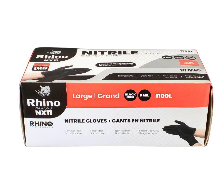 Rhino - NX11 - Black Nitrile Gloves - Diamond - 6mil - Large - 1100L - Image 2